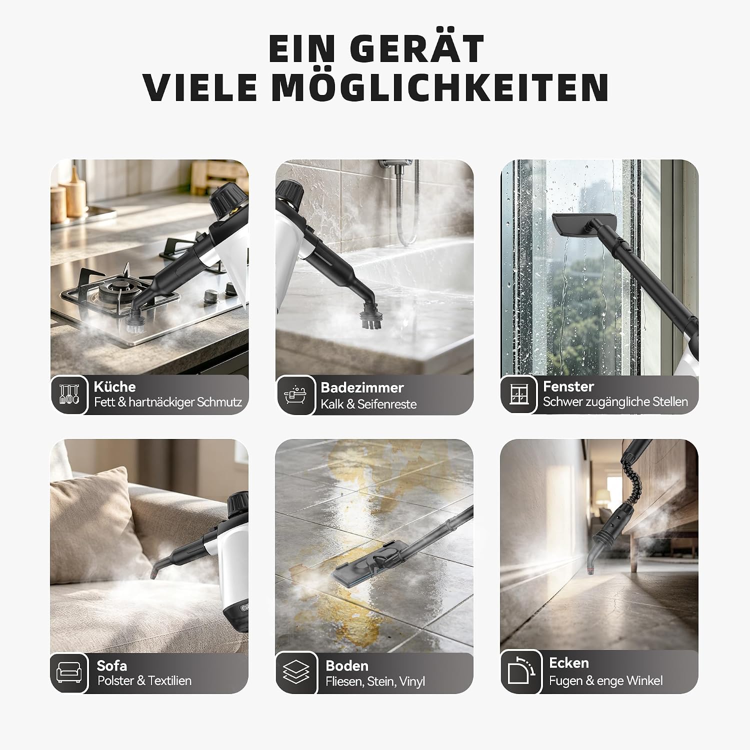 Dampfreiniger, 1200 W, 400 ml Wassertank, 13 Zubehörteile, Handgerät – Bild 3