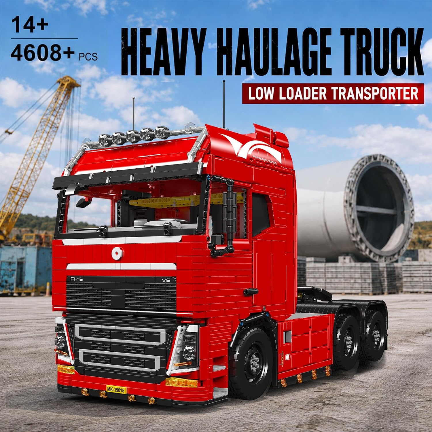 Mould King 19015 Technik LKW Bausteine, 4608 Teile pneumatisches Zugfahrzeug Bausatz Modell, Mobile Abschlepplokomotive Bausteine mit 8 Motoren, 2.4 G Fernbedienung und App Dual Control Lastwagen – Bild 2