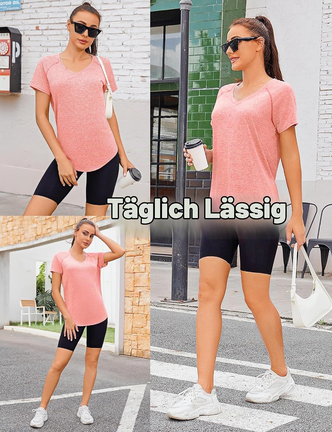 UV Sportshirt Damen Kurzarm V-Ausschnitt Sommer T-Shirts Mesh Rücken – Bild 5