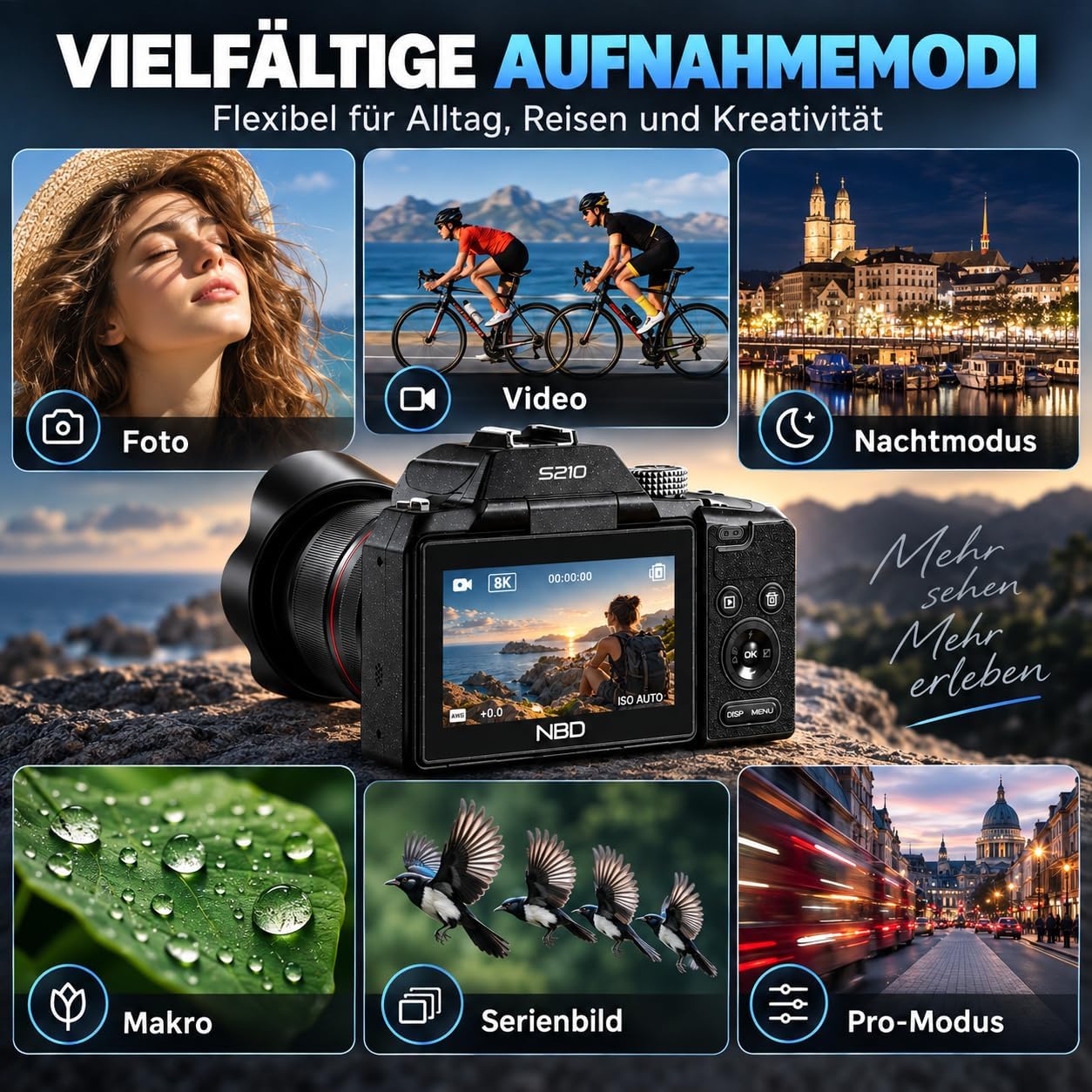 NBD 8K Digitalkamera 64MP, Autofokus, 16x optischer Zoom + 48x Hybridzoom – Bild 8