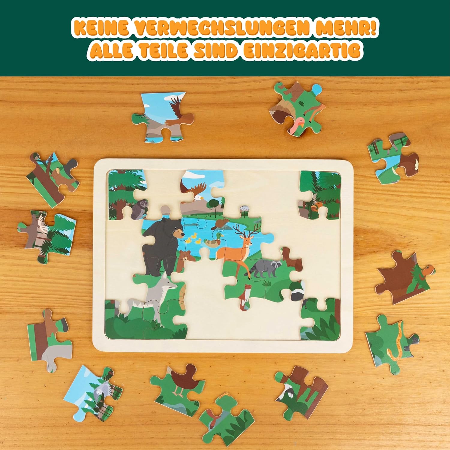 BONNYCO Holzpuzzle Kinder, 6 Sets mit je 24 Teilen, Tieren aus Aller Welt – Bild 6