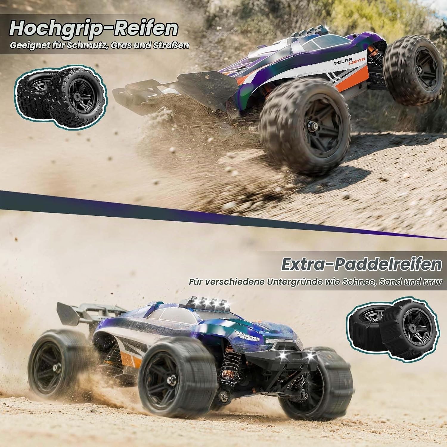 Ferngesteuertes Auto Erwachsene 1:14 Brushless RC Auto 4WD 52 km/h mit Öldruck-Stoßdämpfern, Vollmetall-Antrieb, 2 Akkus & 2 Reifensätzen, Aufrüstbar auf 3S 70 km/h, Elektrischer RC Truck für Jungen – Bild 6