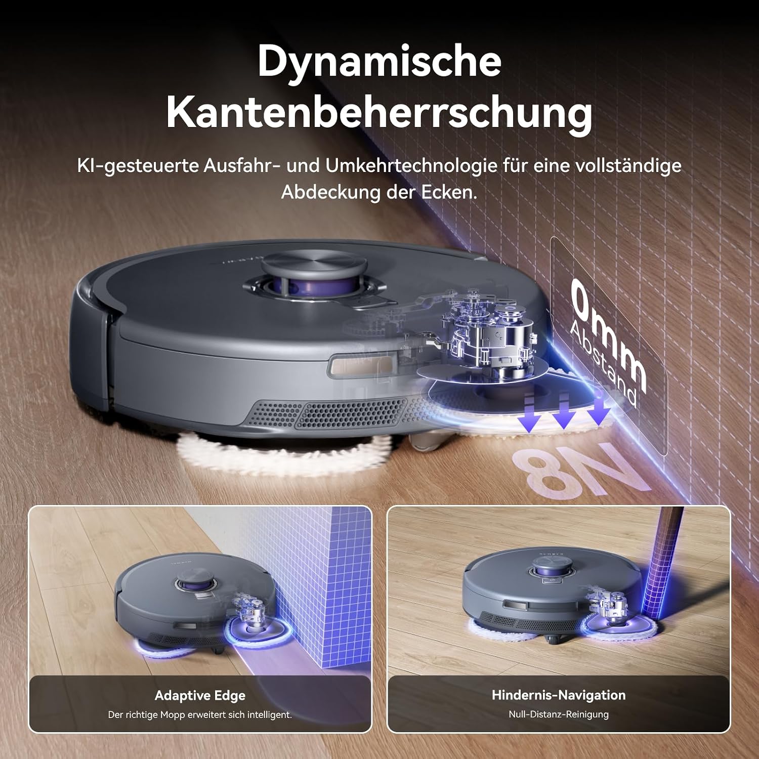 NARWAL Freo Z10 Ultra Saugroboter mit Wischfunktion, 18.000 Pa Saugleistung, Dynamische Moppausdehnung, Tangle-Free System, Intelligente Nass-Trocken-Reinigung, All-in-One-Basisstation Grau z20 – Bild 3