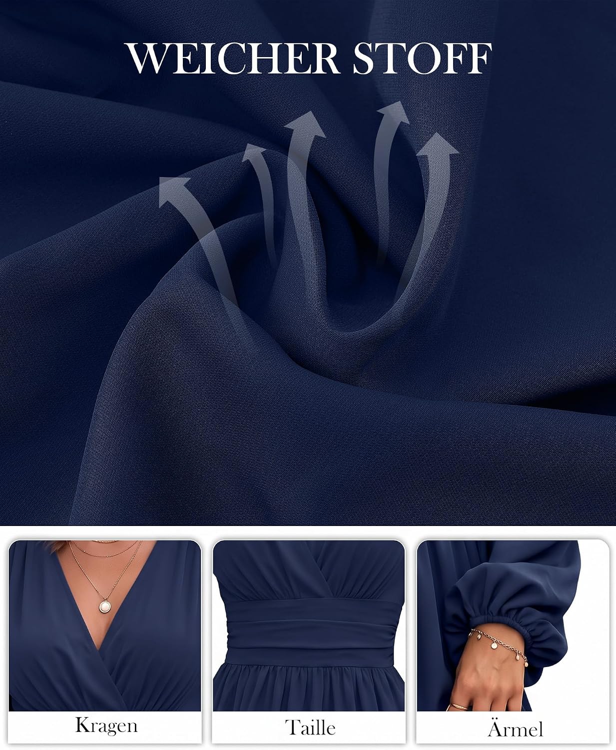 JasGood Damen Kleid Langarm Herbstkleid V-Ausschnitt Freizeitkleider – Bild 5