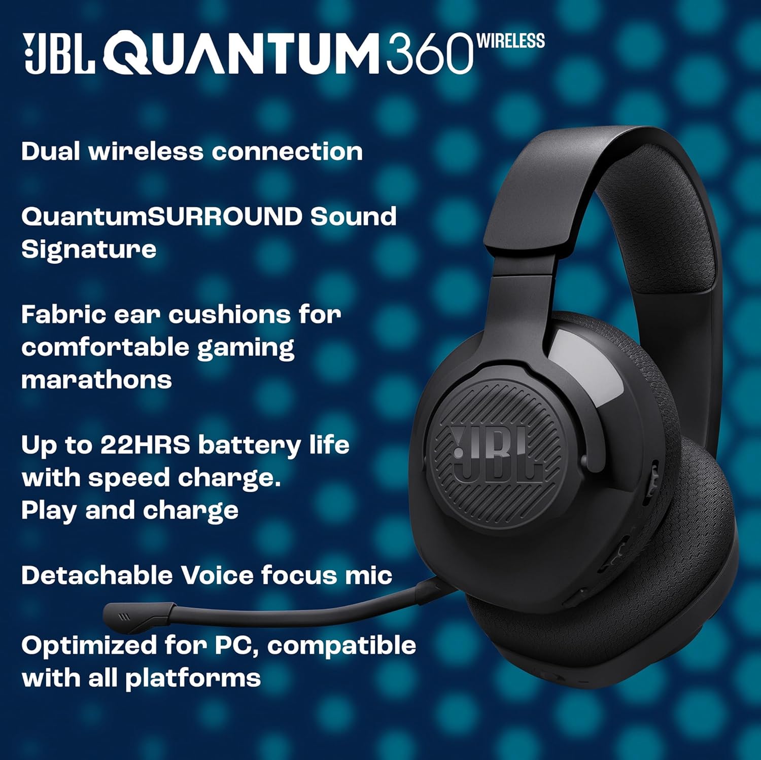 JBL Quantum 360 Kabellose Over-Ear Gaming-Kopfhörer, Schwarz – Bild 4