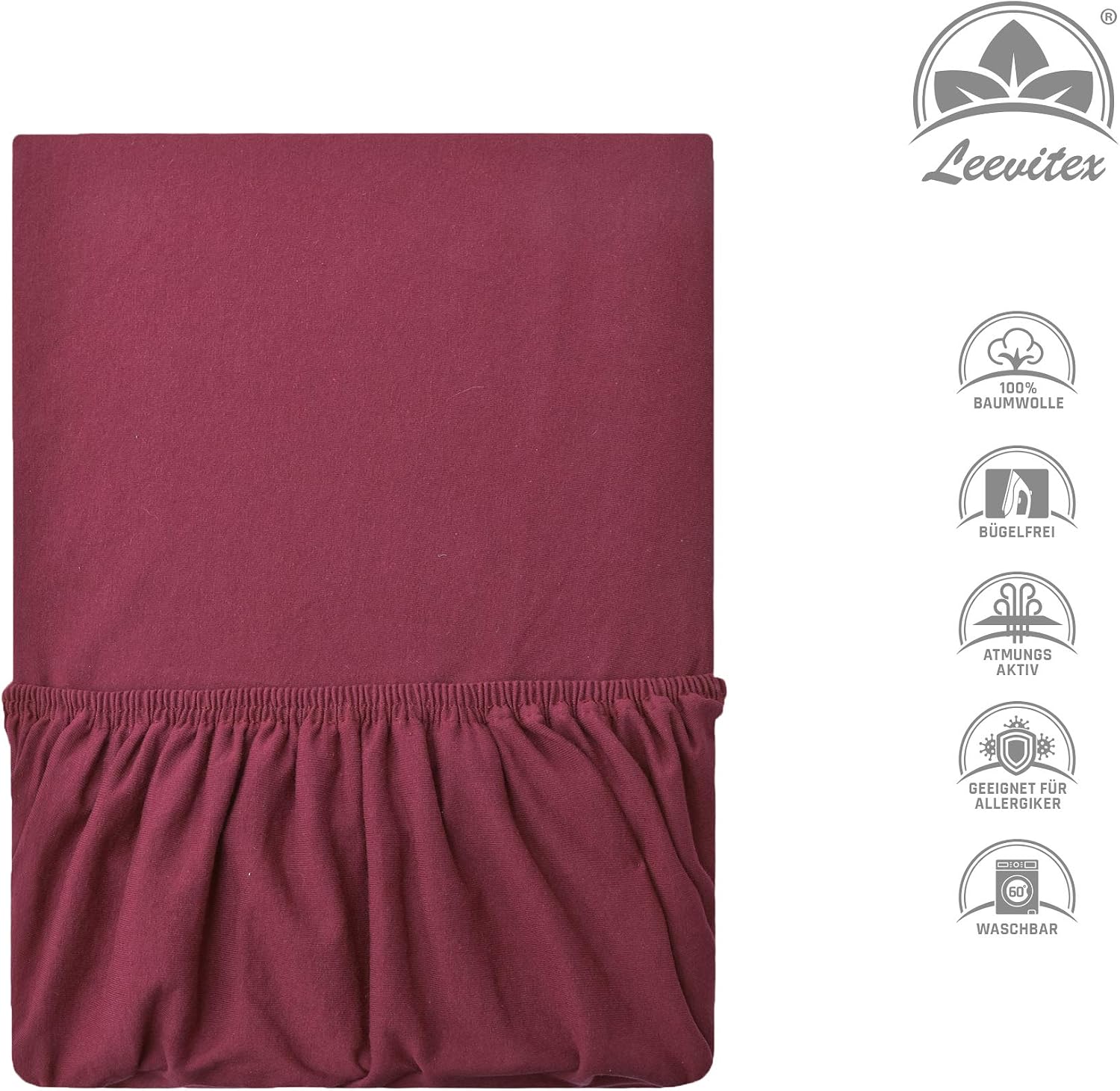 Premium Spannbettlaken, extra schwer und dick, 97% Mako-Jersey-Baumwolle und 3% Elasthan, auch Boxspringbett geeignet, 90 x 200-100 x 220 cm, Bordeaux/Weinrot – Bild 5
