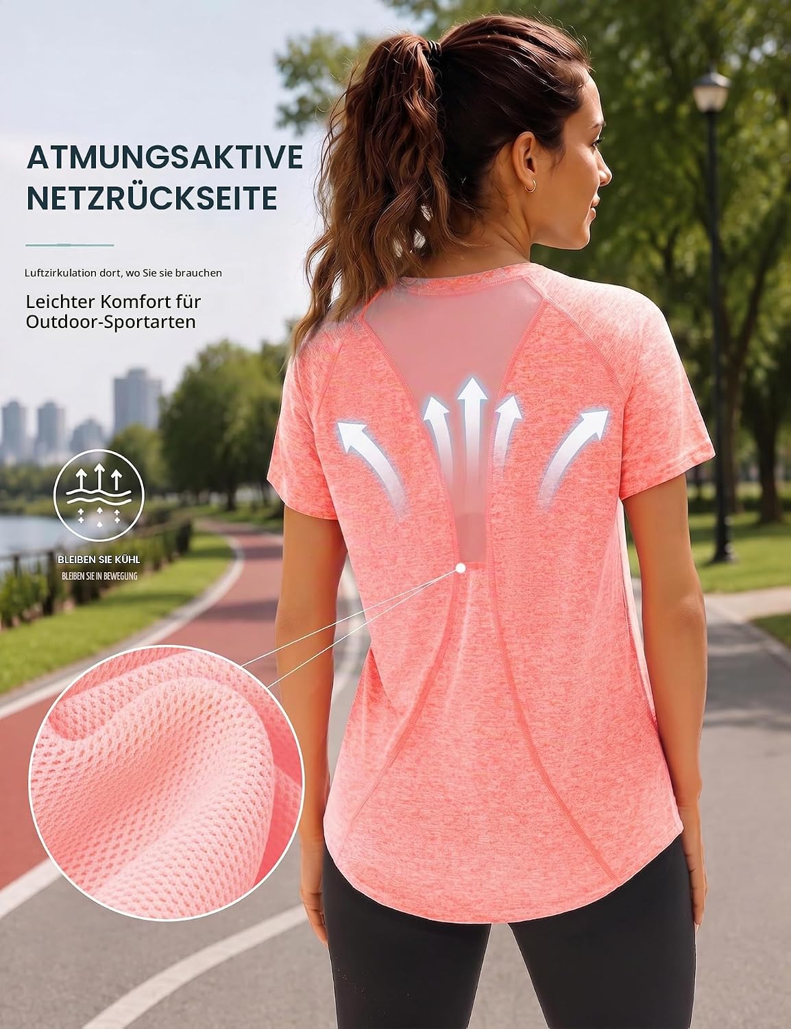 UV Sportshirt Damen Kurzarm V-Ausschnitt Sommer T-Shirts Mesh Rücken – Bild 4
