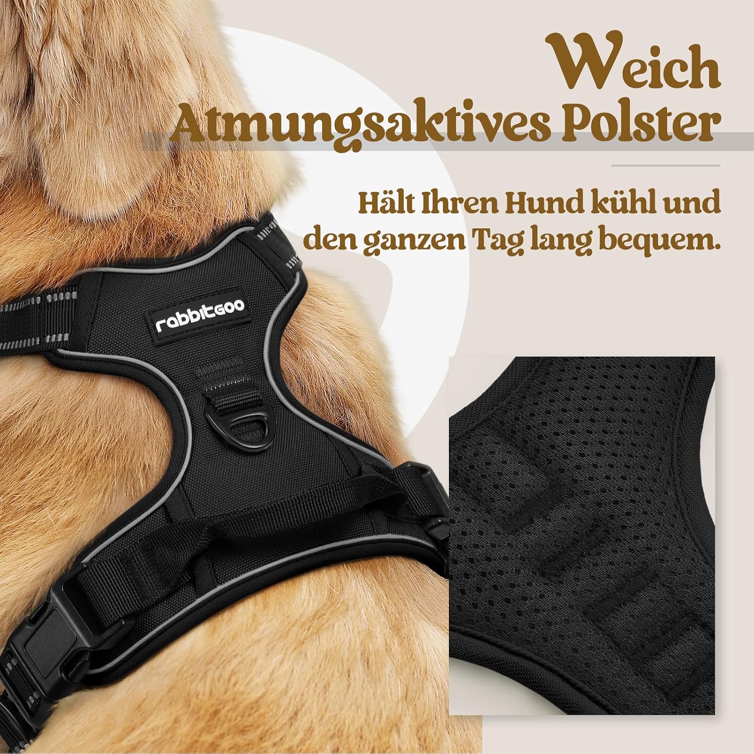 rabbitgoo Hundegeschirr Grosse Hunde Anti Zug mit Griff, L, Schwarz – Bild 3