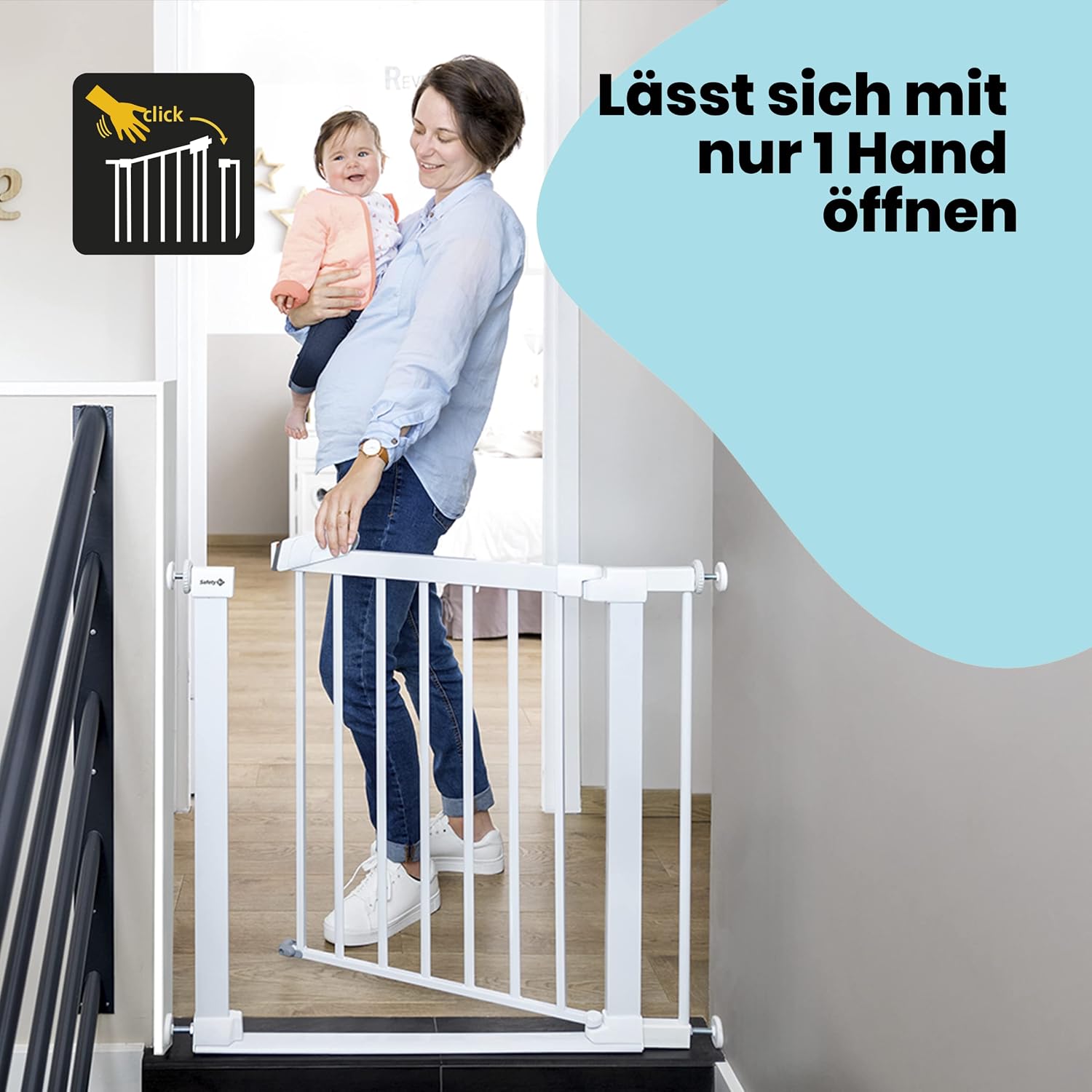 Safety 1st Flat Step Gate, Treppenschutzgitter 73–80 cm, Weiß – Bild 4
