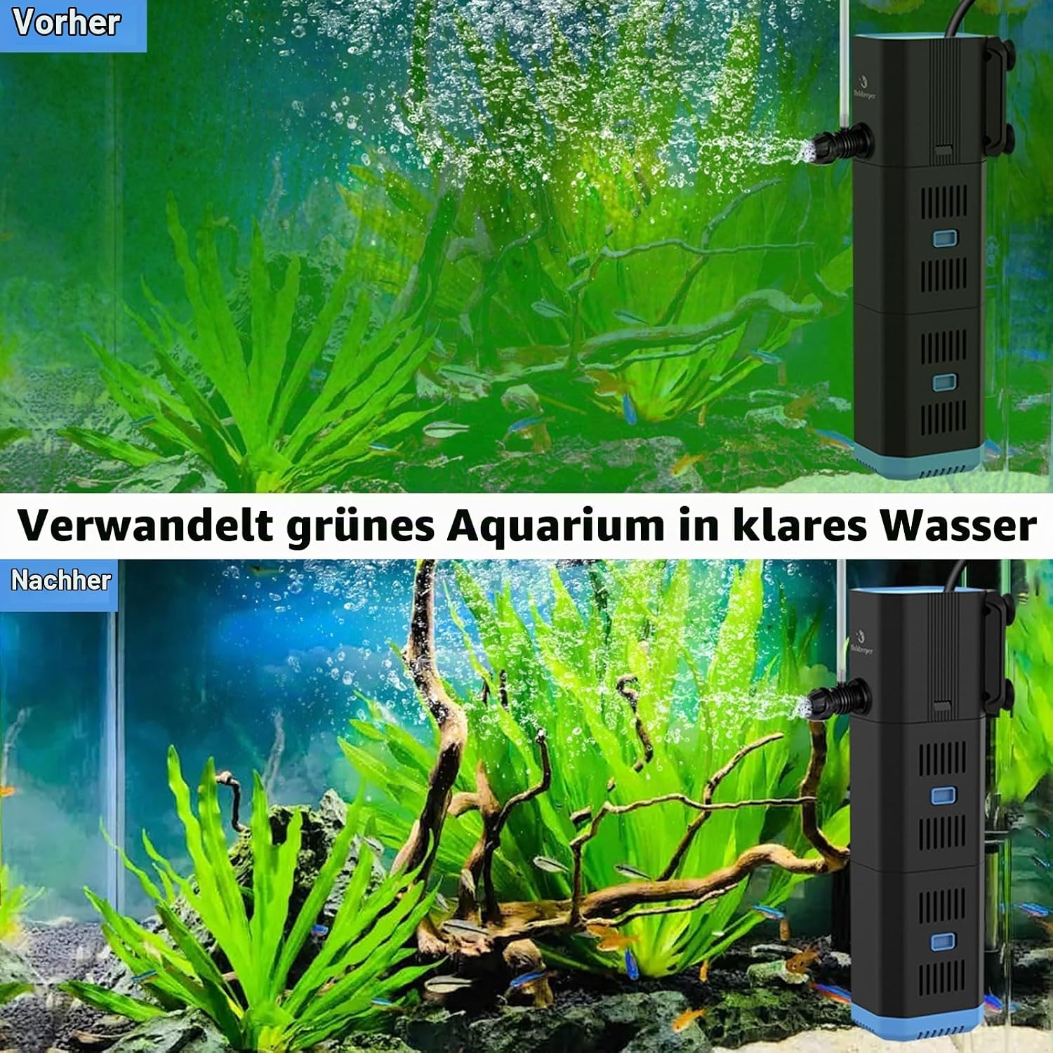 fishkeeper 4-in-1 Leiser Aquarium Filter, Einstellbar Aquarium innenfilter – Bild 2