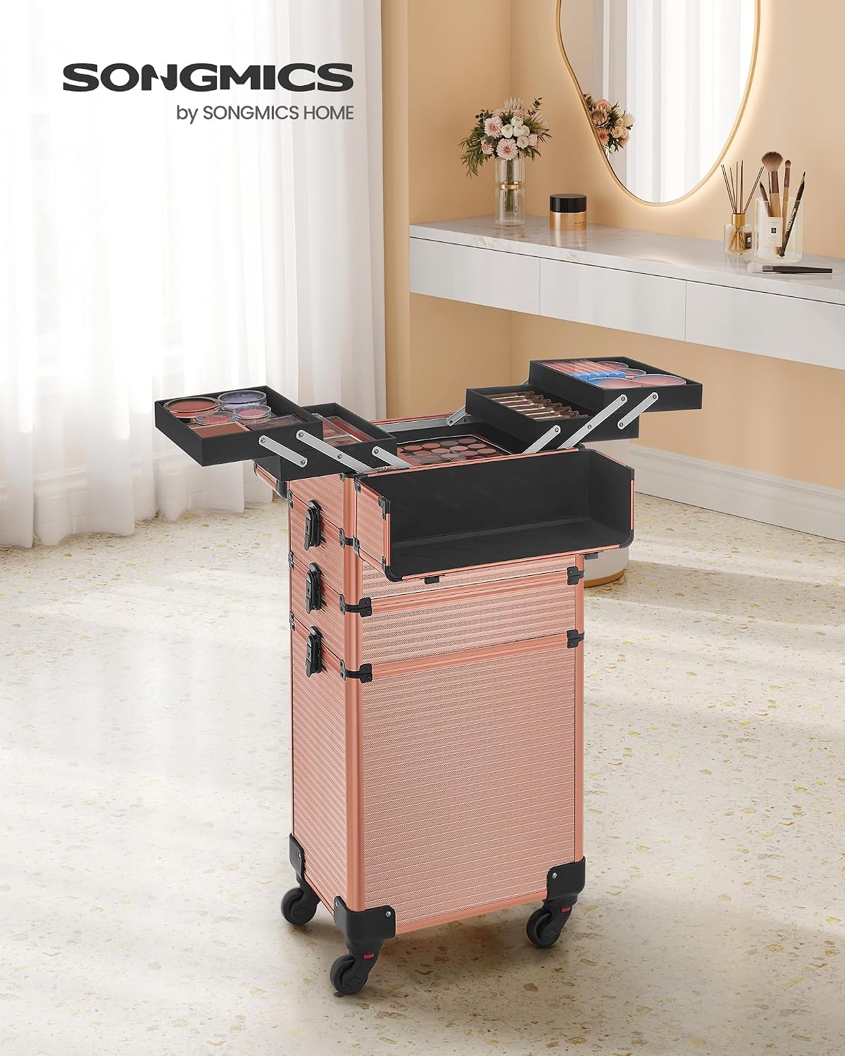 SONGMICS Kosmetikkoffer, Trolley, abschließbar, 34 x 24 x 79,3 cm – Bild 2