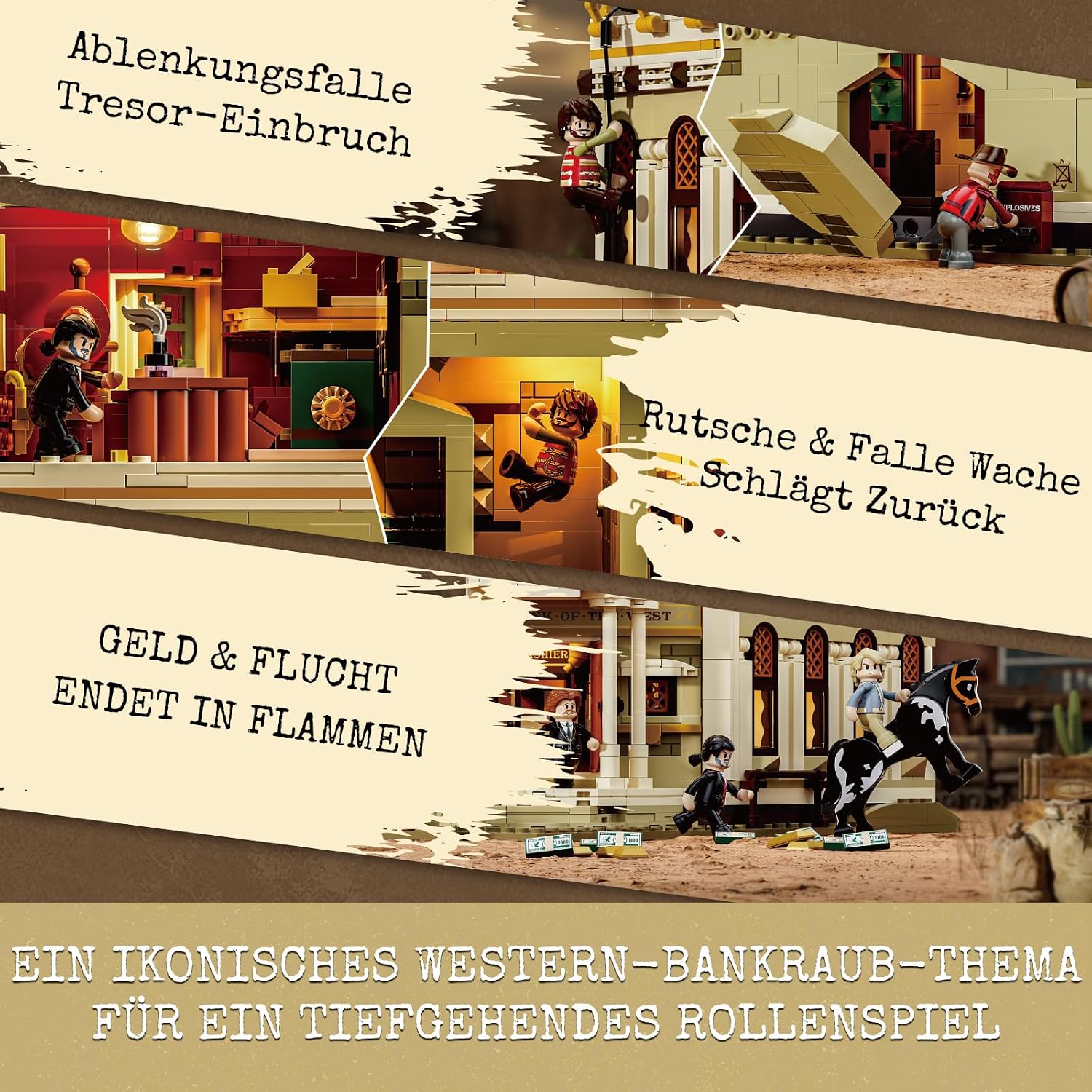 Lumibricks Western Bank Heist Bausatz – 2875 PCS Wildwest-Stadt Flagship-Modell mit 11 LED-Lichtern, 6 Minifiguren, Hochdetaillierte Architektur, Sammlerstück & Geschenk für Erwachsene & Kinder – Bild 4