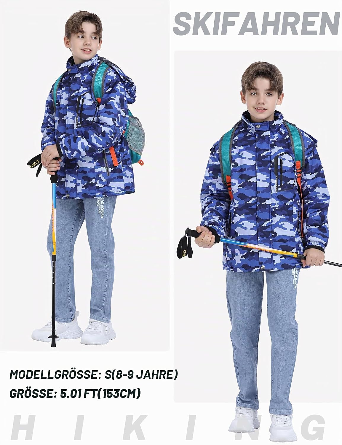 MoFiz Winterjacke Jungen Skijacke Warm Innenfutter Kinder Outdoor Softshelljacken Schneejacke mit Abnehmbare Kapuze – Bild 6