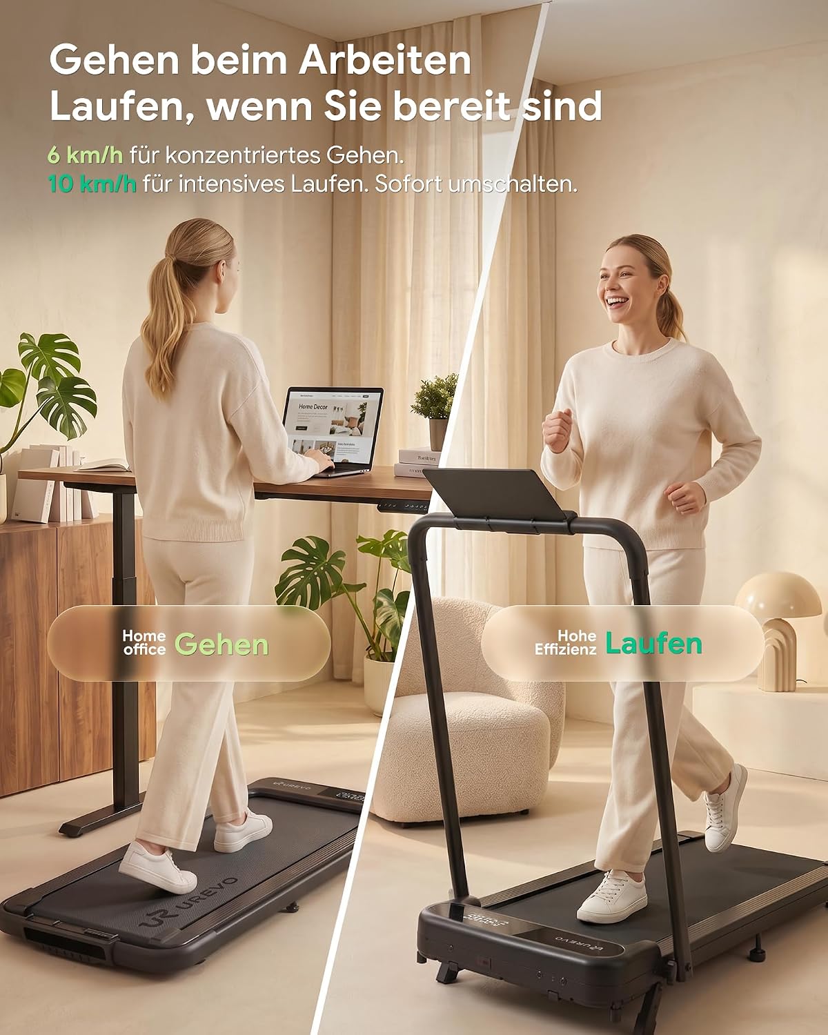 UREVO 2-in-1 Walking Pad, klappbares Laufband mit App für Zuhause – Bild 6