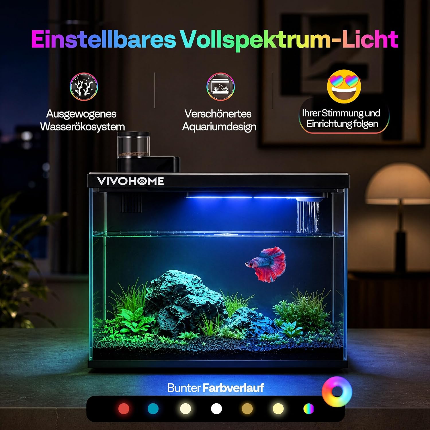 VIVOHOME 30L Smart Glas Aquarium Komplettset mit LED & Wasserpumpe – Bild 5