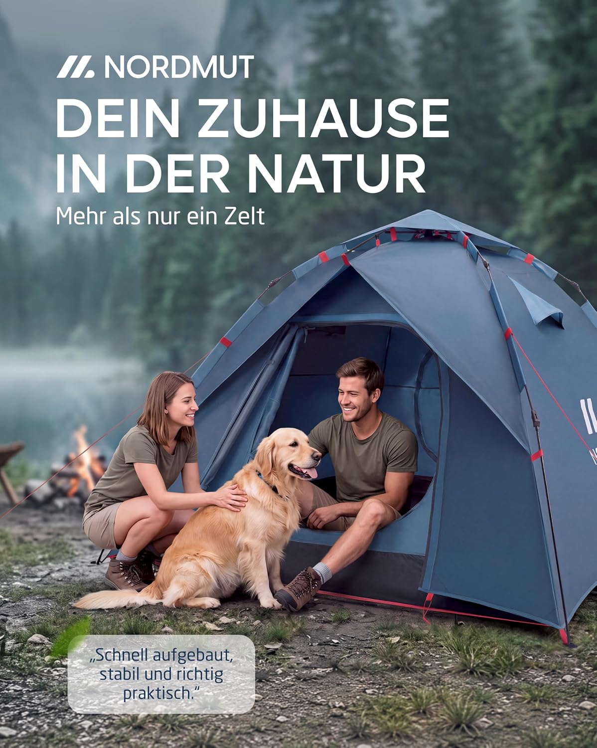 NORDMUT® Wurfzelt 2-4 Personen für blitzschnellen Aufbau – Pop Up Zelt 2-4 Personen wasserdicht & UV-Schutz – Campingzelt mit hervorragender Luftzirkulation – Bild 2