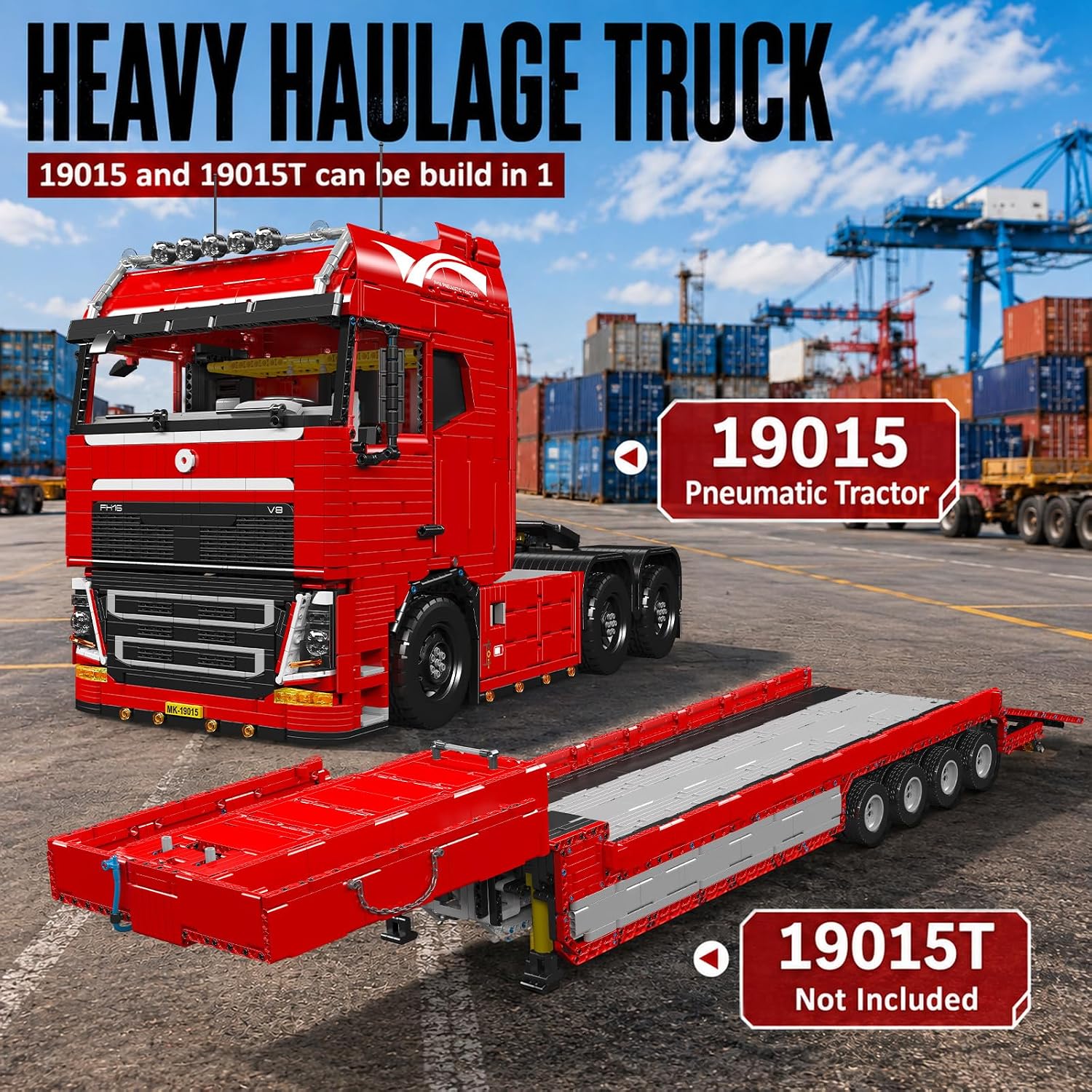 Mould King 19015 Technik LKW Bausteine, 4608 Teile pneumatisches Zugfahrzeug Bausatz Modell, Mobile Abschlepplokomotive Bausteine mit 8 Motoren, 2.4 G Fernbedienung und App Dual Control Lastwagen – Bild 3