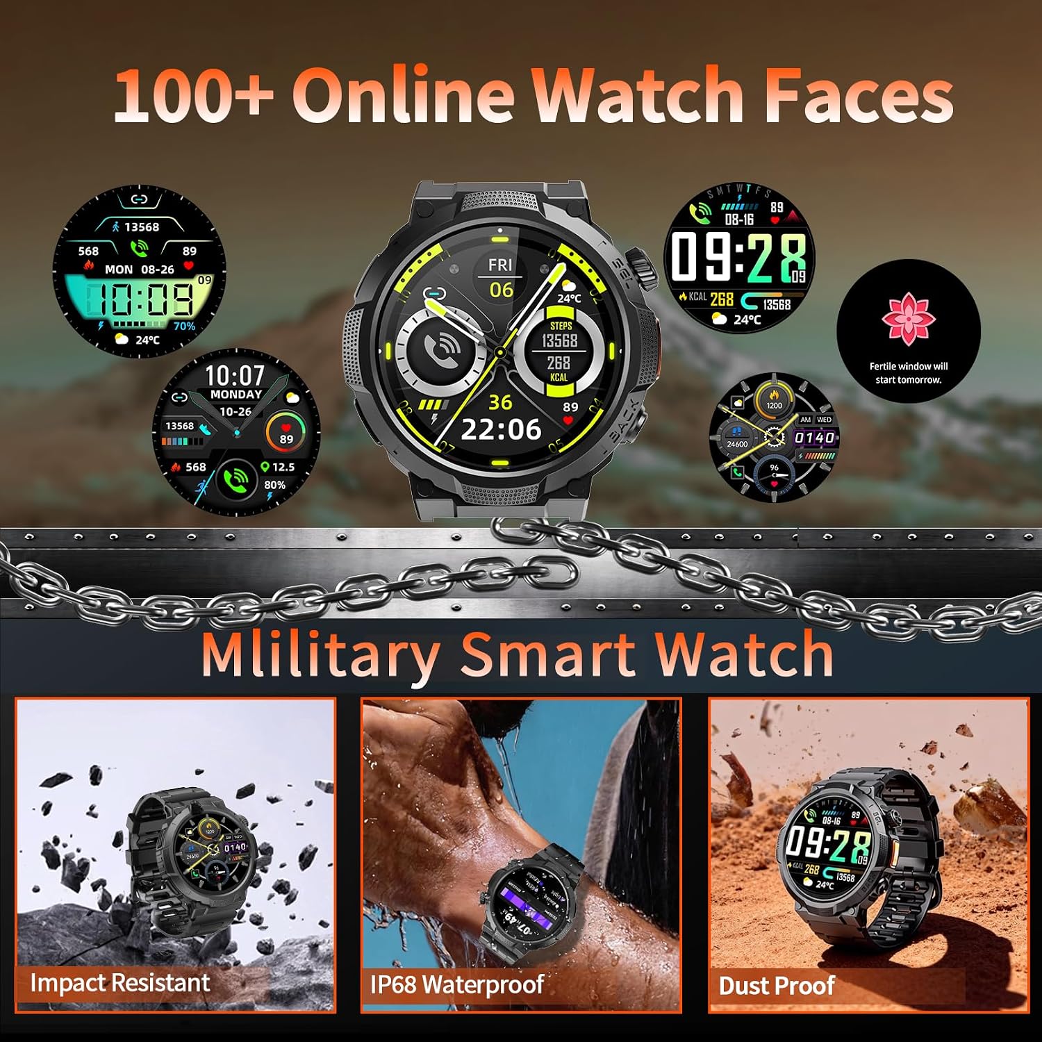 Soudorv Smartwatch Herren, 1000mAh Smart Watch mit Telefonfunktion, Schwarz – Bild 5
