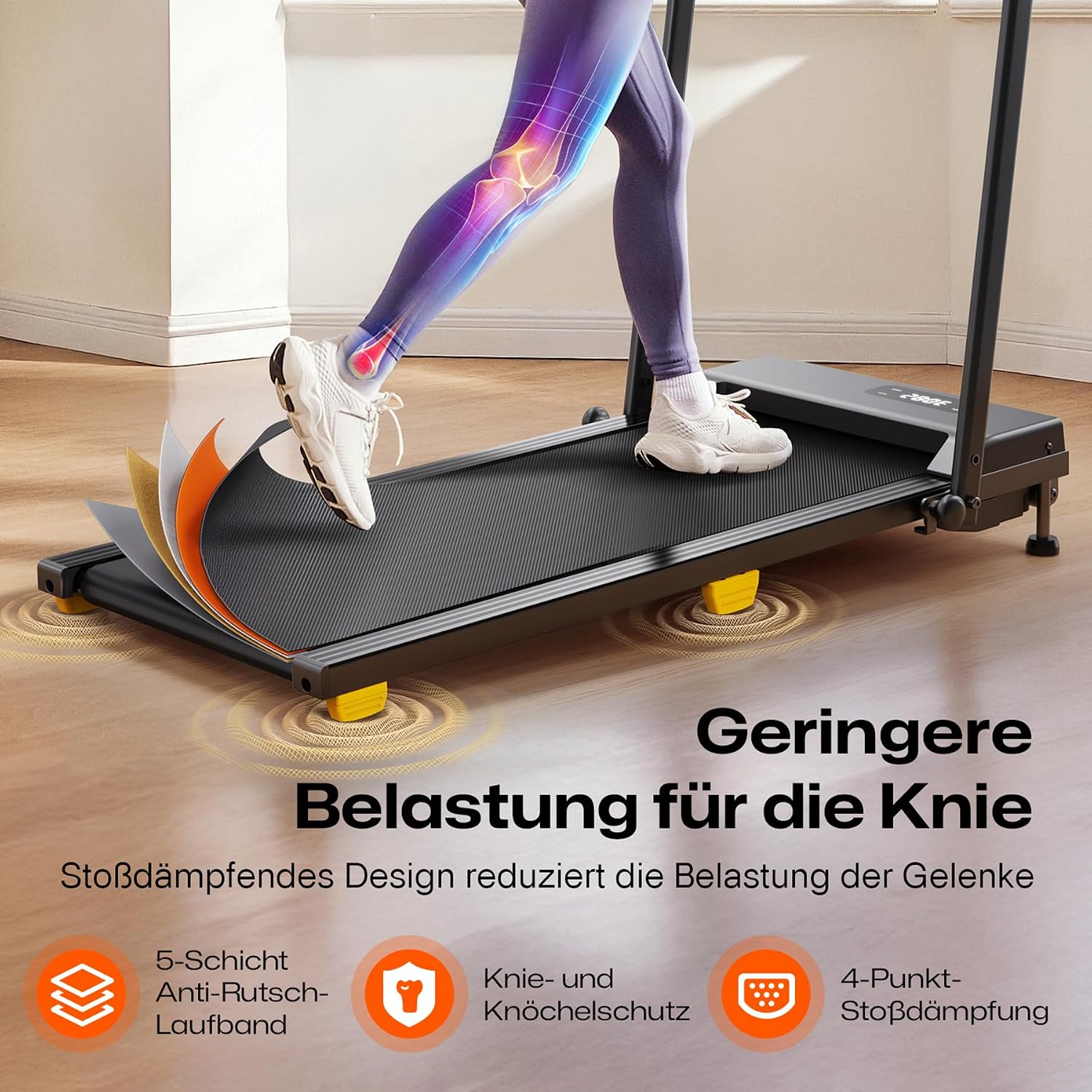 UREVO Walking Pad mit 9% Steigung, leises Laufband Schreibtisch mit Sechs-Punkt-Stoßdämpfung, 2,5 Pferdestärken Laufband für Zuhause/Büro, Fernbedienung, Keine Montage Erforderlich – Bild 4