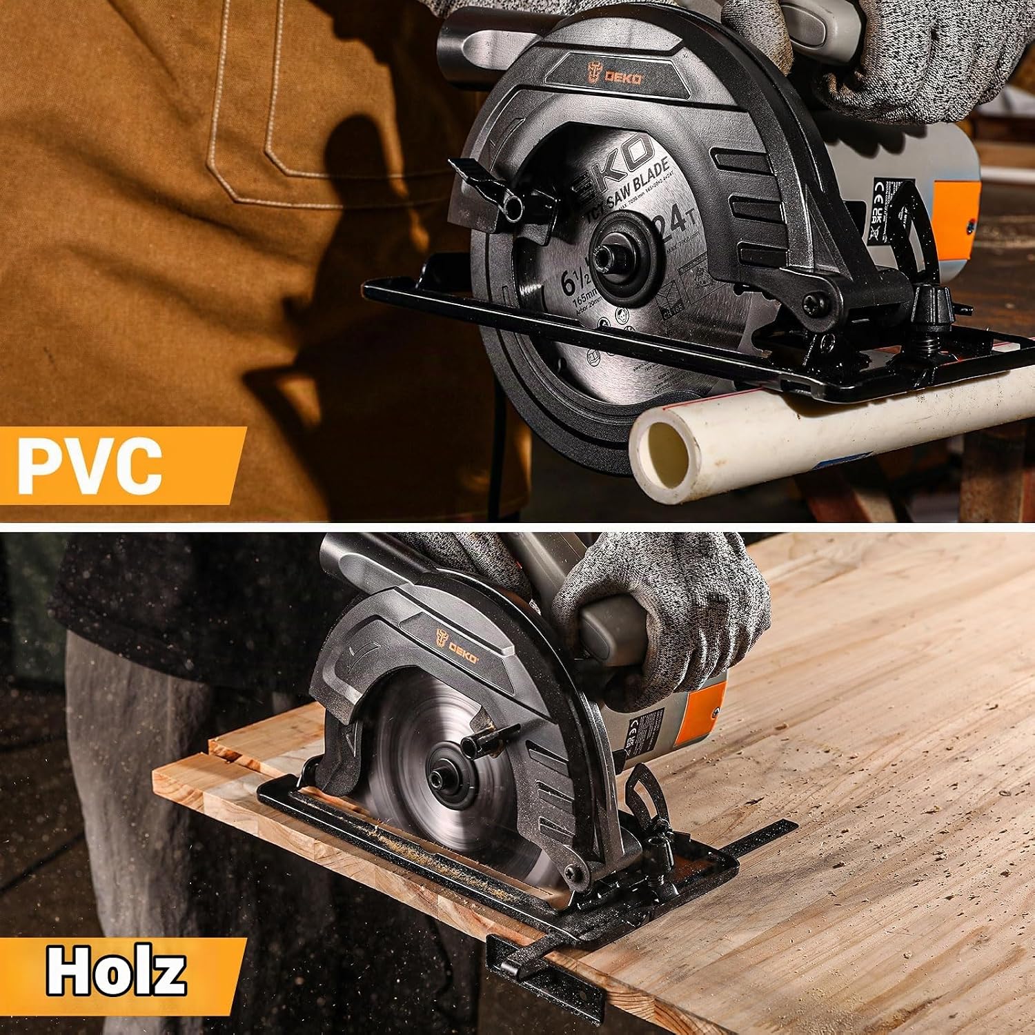 DEKOPRO Handkreissäge 1200W mit Kabel, Kreissäge mit Ø165mm Sägeblatt (24 Zähne), 4.800 U/min, Schnitttiefe bis 55mm (90°) und 33mm (45°), inkl. Parallelanschlag, für Holz – Bild 7