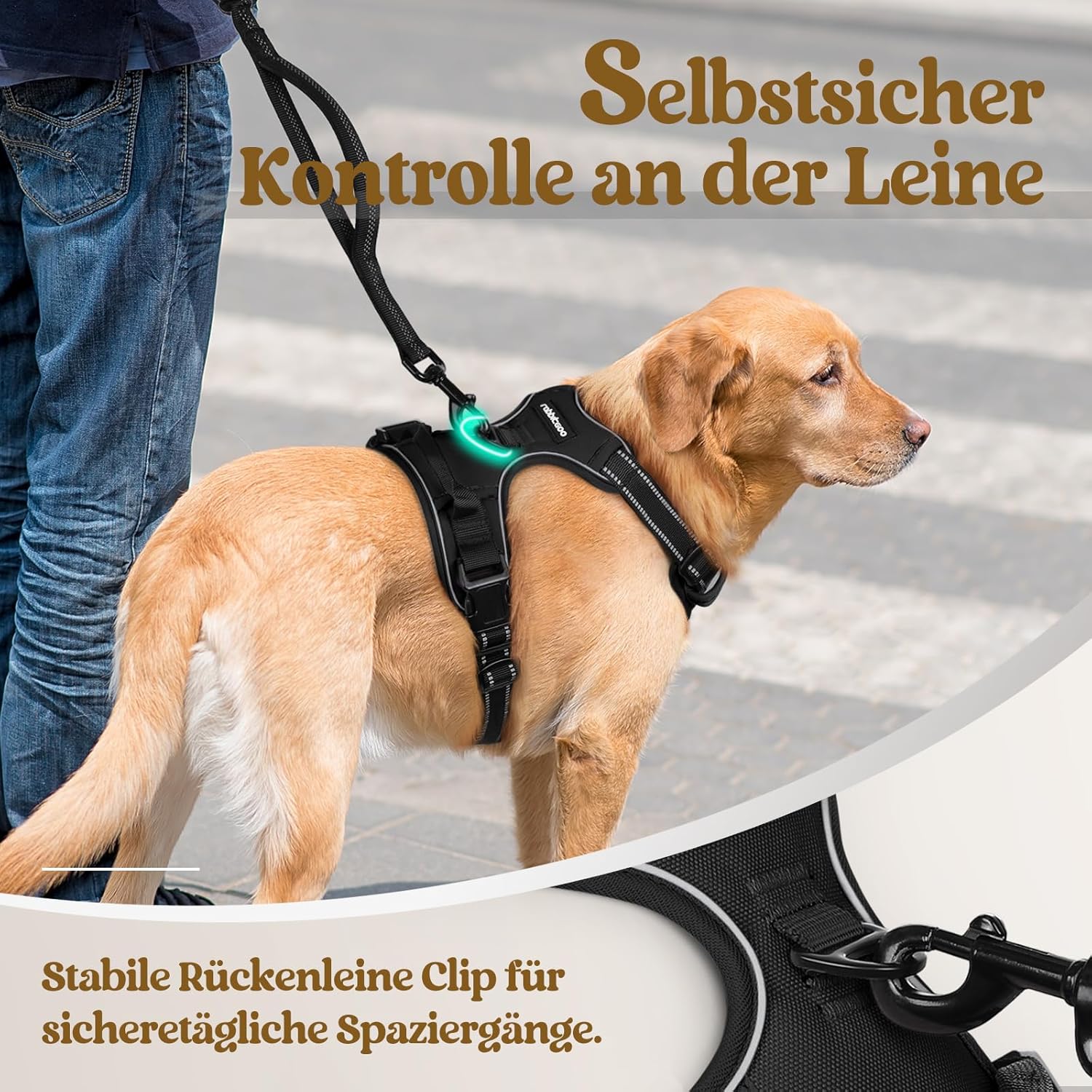 rabbitgoo Hundegeschirr Grosse Hunde Anti Zug mit Griff, L, Schwarz – Bild 7