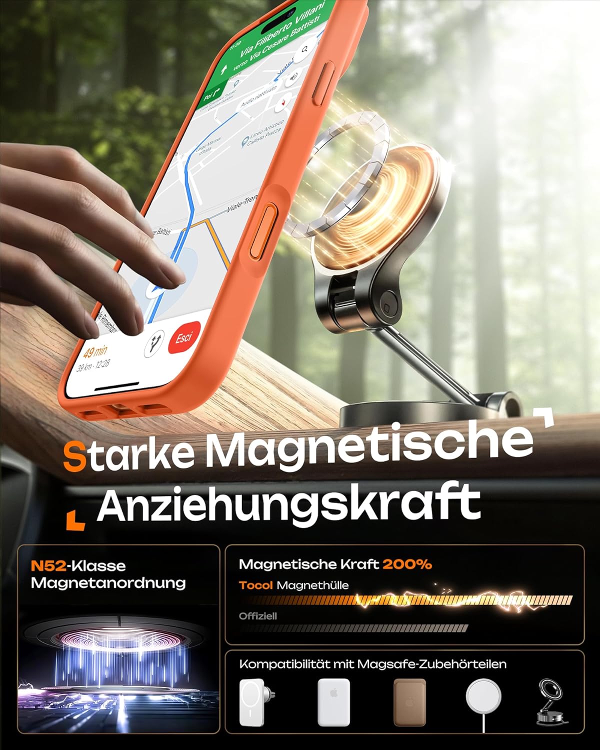 TOCOL für iPhone 17 Pro Max Hülle, Kompatibel mit MagSafe, Orange – Bild 5