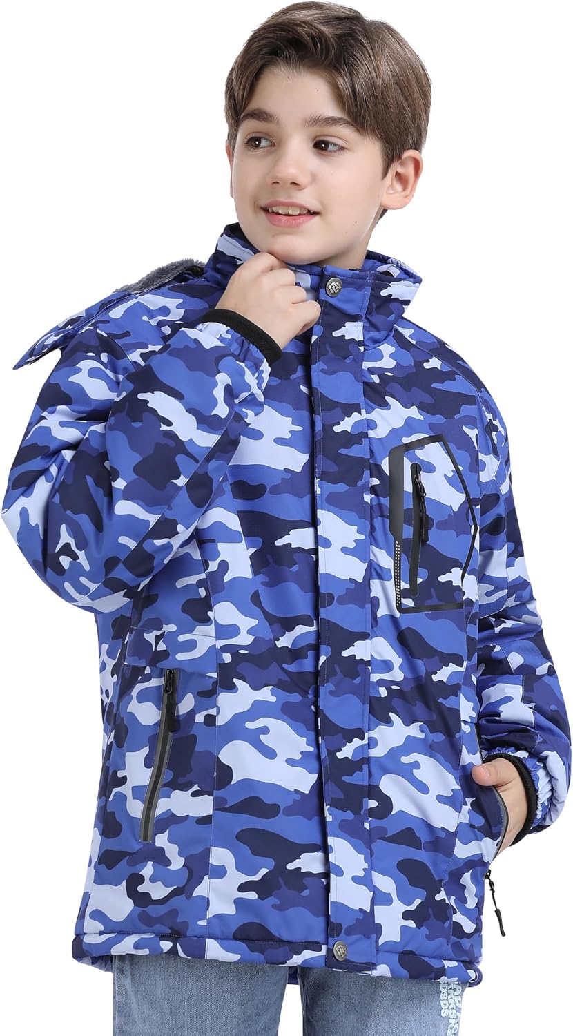 MoFiz Winterjacke Jungen Skijacke Warm Innenfutter Kinder Outdoor Softshelljacken Schneejacke mit Abnehmbare Kapuze – Bild 2