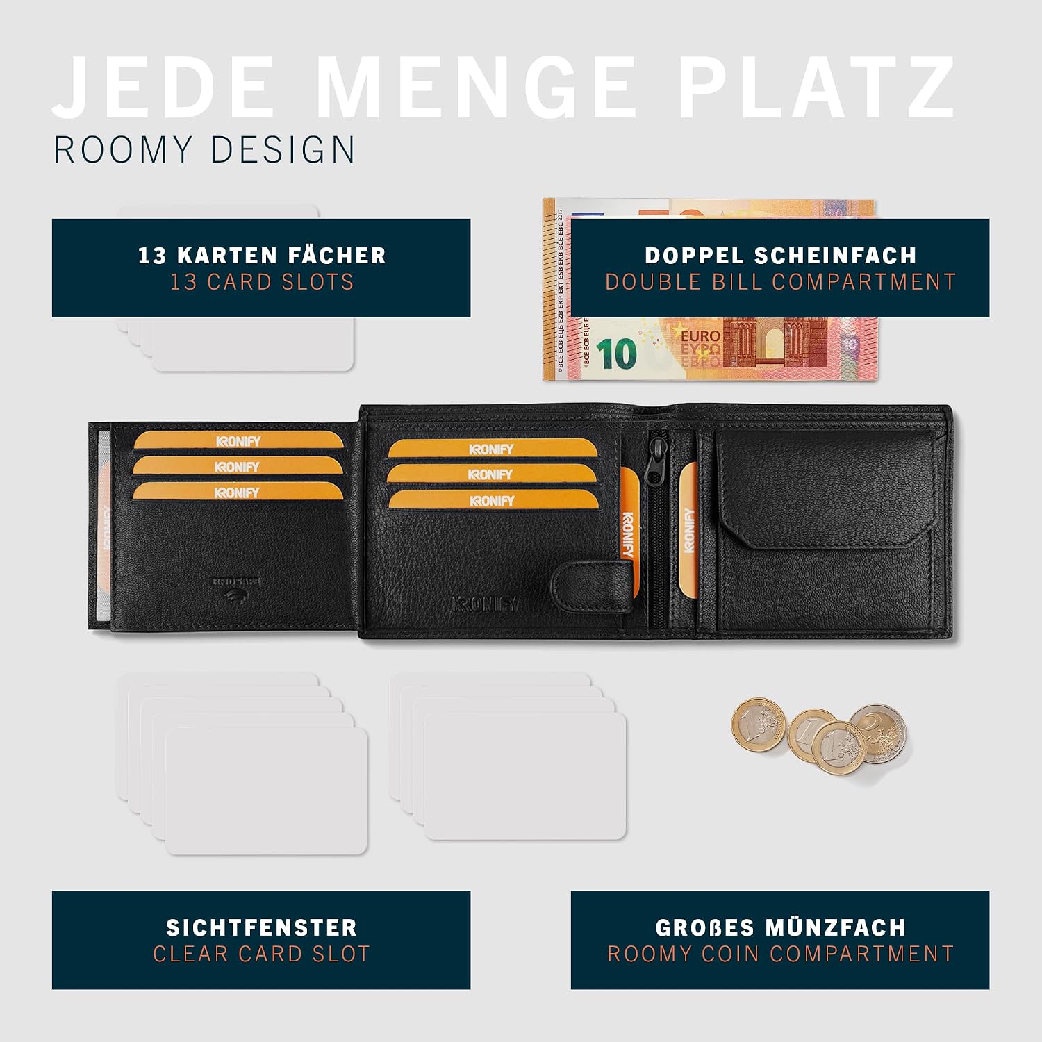 Leder Geldbörse Herren, Echtleder Portmonee Herren, RFID Schutz – Bild 5