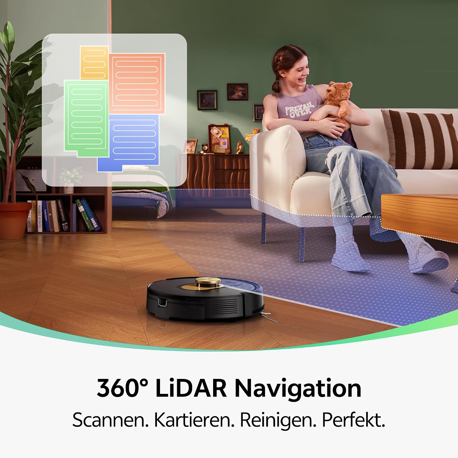 Vexilar Saugroboter mit Wischfunktion, 8000Pa & 180 Min Laufzeit Staubsauger Roboter mit LiDAR Lasernavigation & No-Go-Zonen, App/Alexa/iWatch Steuerung, Ideal für Tierhaare Teppiche (Schwarz) – Bild 6