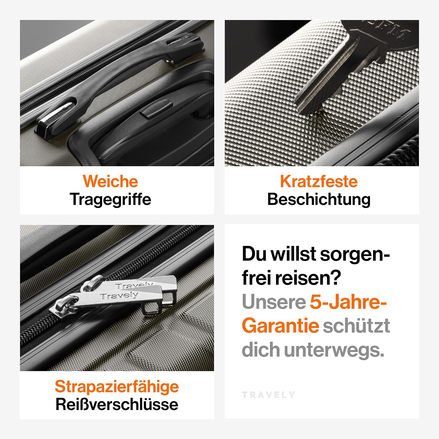 Travely Polycarbonat Koffer Set 77cm, 67cm, Handgepäck Koffer in einem Set, Sehr robuste Reisekoffer mit sanften Rollen & TSA Schloss, Reisekoffer – Bild 7