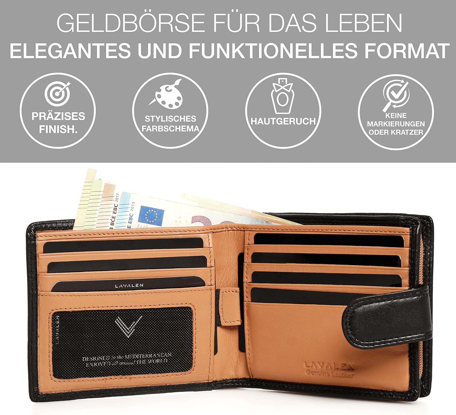 Geldbörse Herren Echtes Leder Münzfach Reißverschluss RFID Portmonee – Bild 4