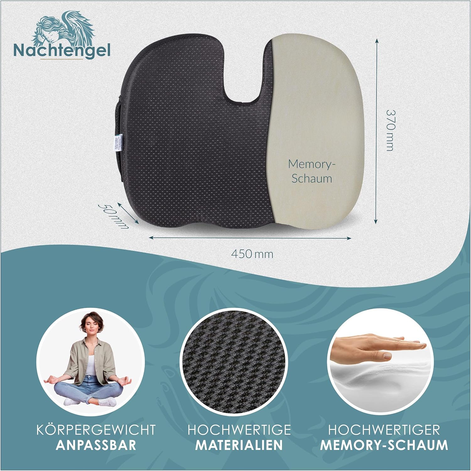 Sitzkissen orthopädisch Memory Foam – Medium 60–90 kg – Bild 5