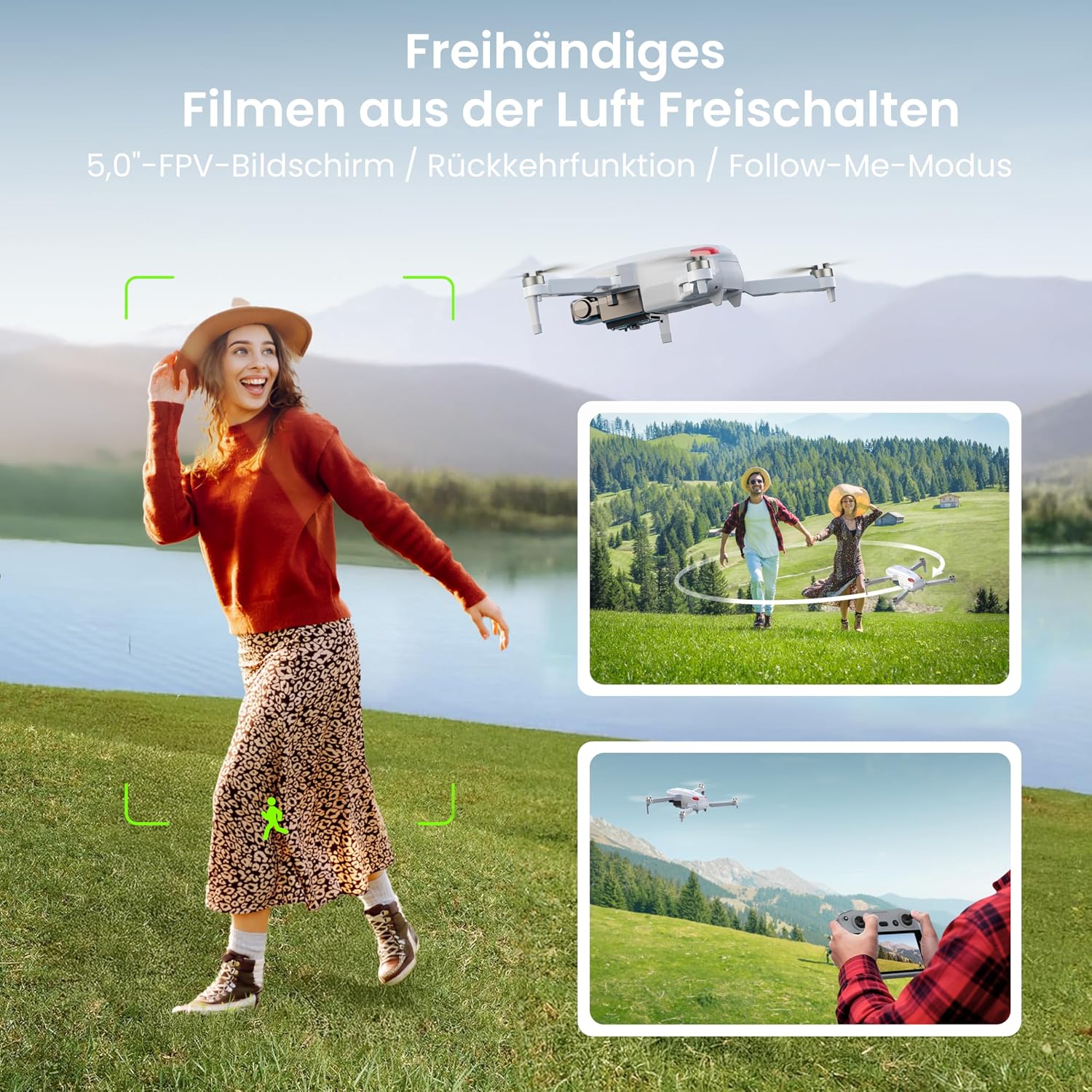 GPS Drohne mit Kamera EIS 4K für Erwachsene, mit Bildschirm auf Controller, 70 Minuten Flugzeit, 10 KM FPV Übertragung, AI Orbit Modus, Follow-Me/autom, für Anfänger Spielzeug Geschenke, unter 249 g – Bild 4