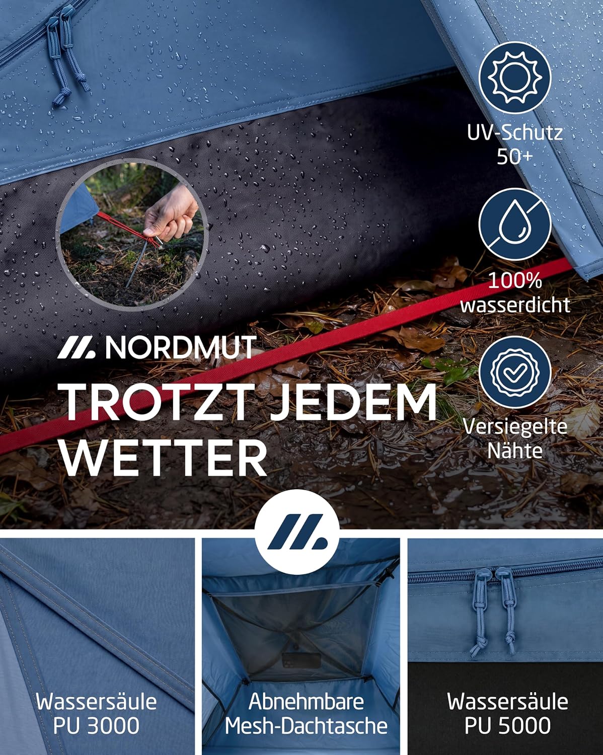 NORDMUT® Wurfzelt 2-4 Personen für blitzschnellen Aufbau – Pop Up Zelt 2-4 Personen wasserdicht & UV-Schutz – Campingzelt mit hervorragender Luftzirkulation – Bild 7