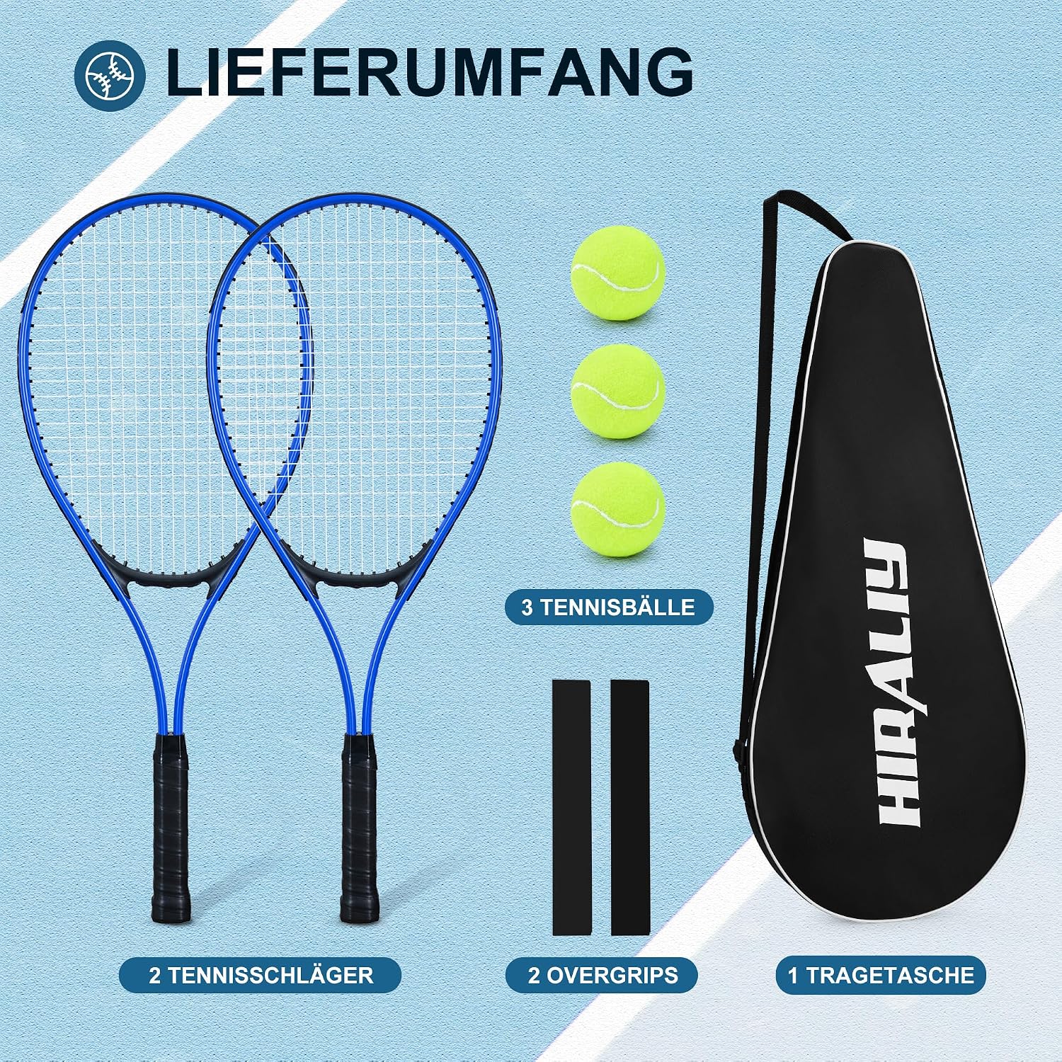 HIRALIY Tennisschläger-Set für Erwachsene, 68,6 cm, vorbespannte Tennisschläger für 2 Spieler, 2 Overgrip-Bänder, 3 Bälle und 1 Tragetasche, Outdoor-Freizeitsport für Anfänger – Bild 6