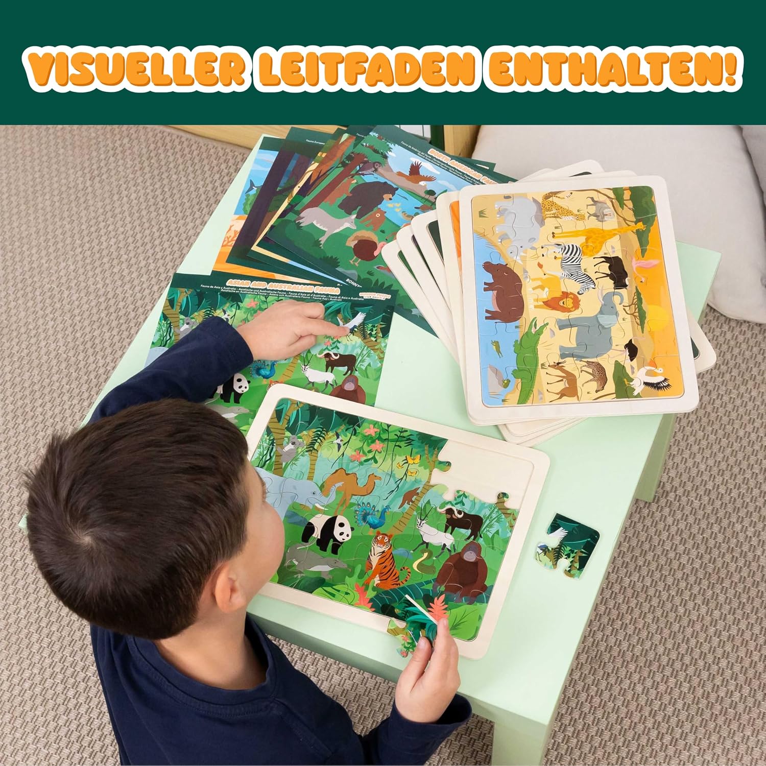 BONNYCO Holzpuzzle Kinder, 6 Sets mit je 24 Teilen, Tieren aus Aller Welt – Bild 5