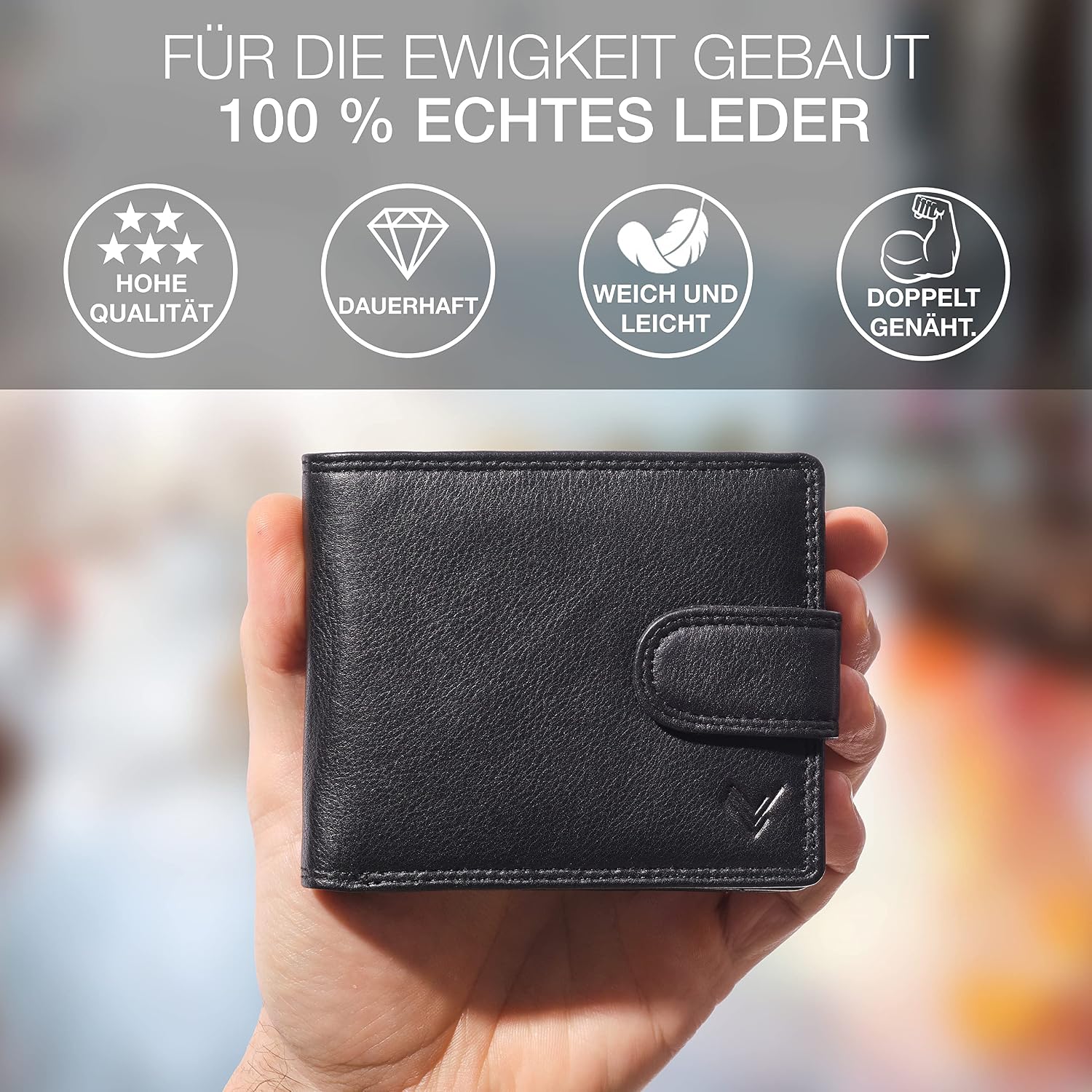 Geldbörse Herren Echtes Leder Münzfach Reißverschluss RFID Portmonee – Bild 2