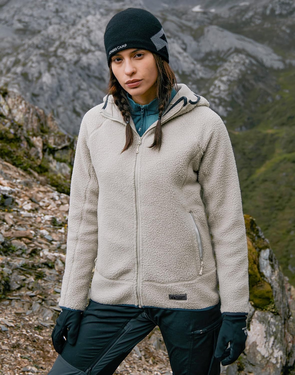 Pioneer Camp Outdoor Fleecejacke Damen Mit Kapuze Warm Teddyjacke Leicht – Bild 3