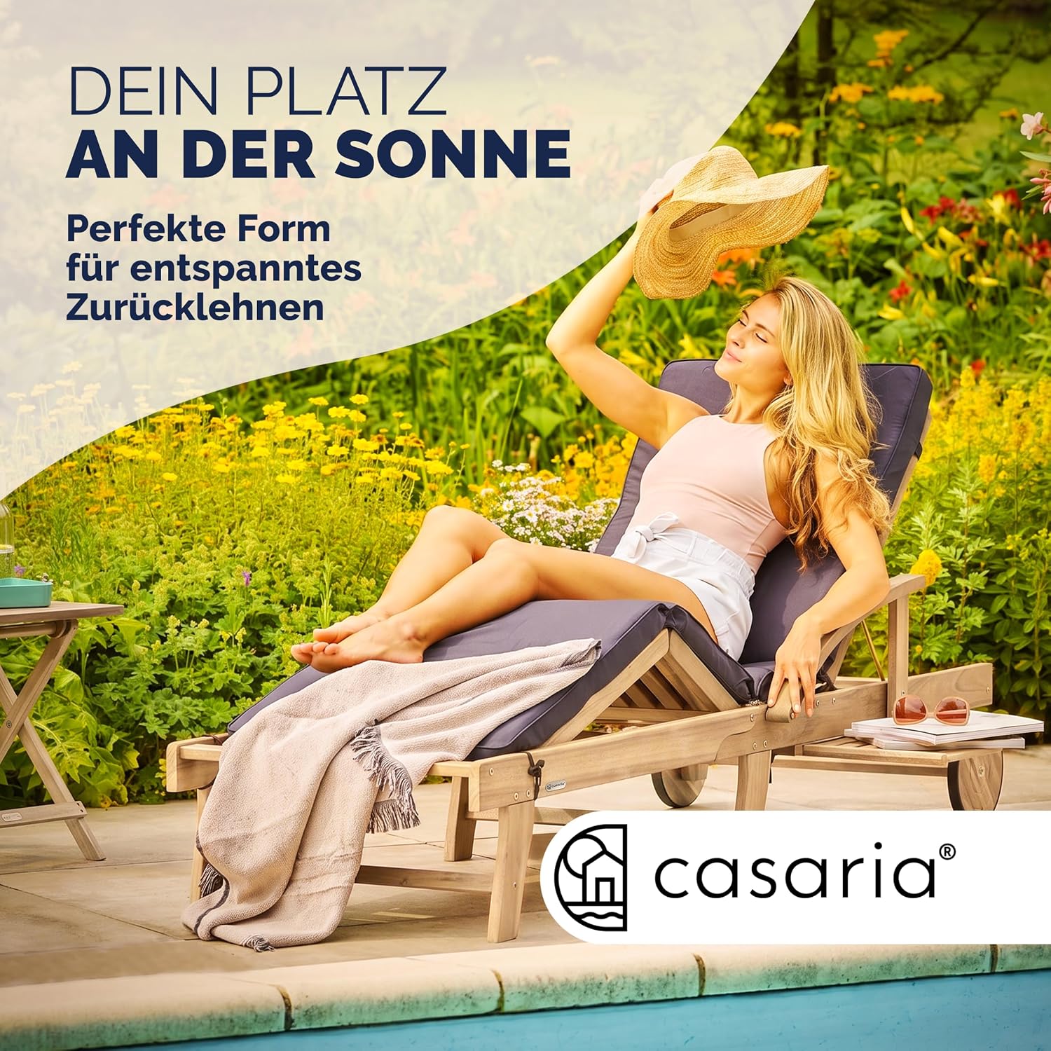 CASARIA Sonnenliege 2er Set, klappbar, Rollen und Ausziehtisch, Teakoptik – Bild 9