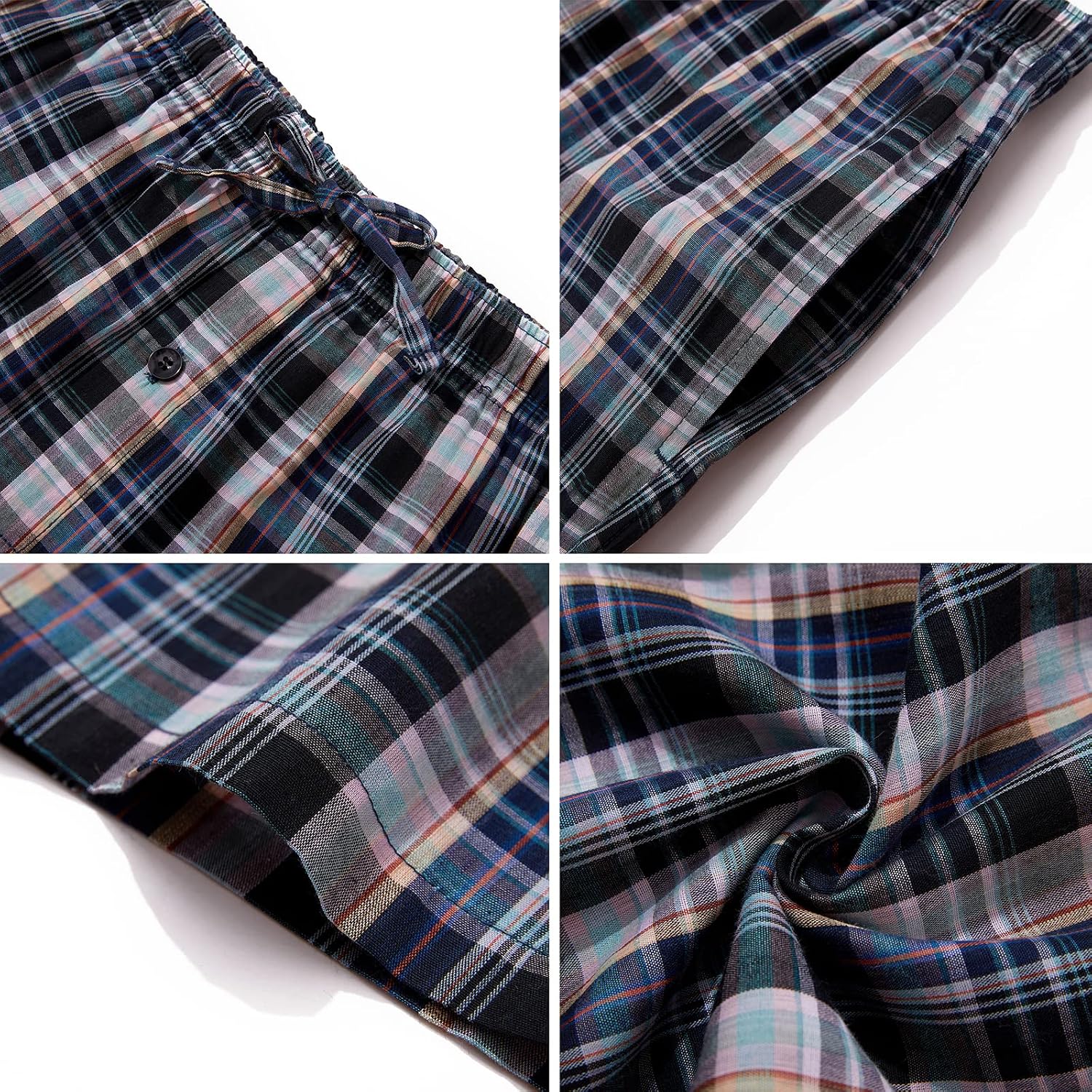 Jveyvth Herren 100% Baumwolle Pyjamahose Gewebte Kariert Schlafhose PJ Hose – Bild 5