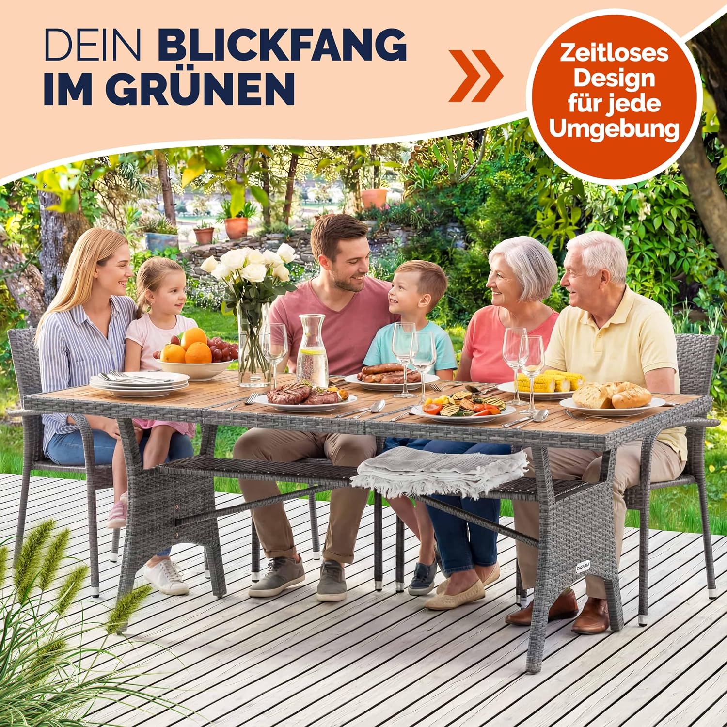 CASARIA Polyrattan Gartentisch FSC®- Zertifiziert, wetterfest, 8 Personen – Bild 8