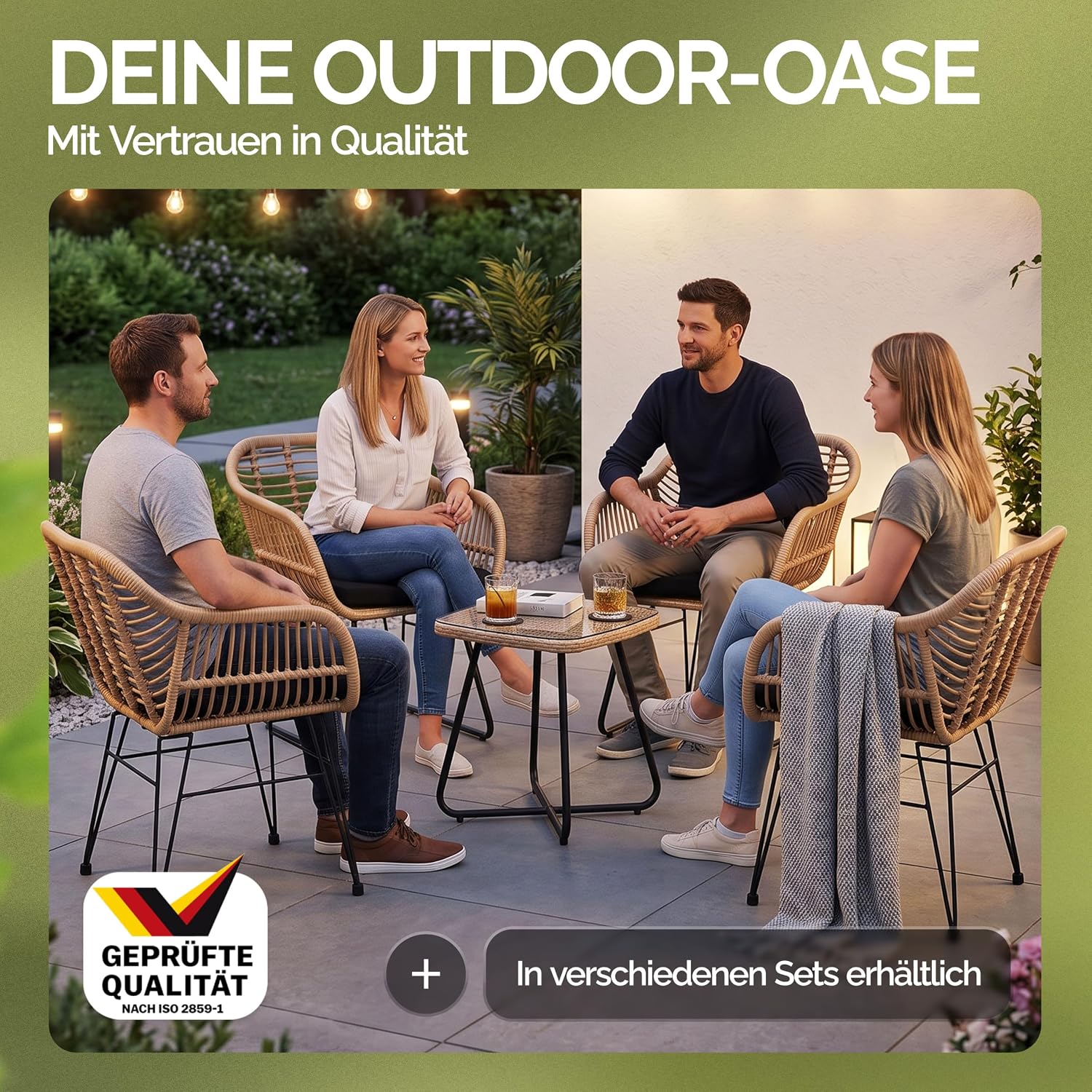 CASARIA® Gartenstühle 4er Set Polyrattan inkl. 5cm Auflagen Boho-Stil Gartensessel Wetterfest mit Armlehne Garten Terrasse Balkon Stuhl Sessel Outdoor – Bild 8