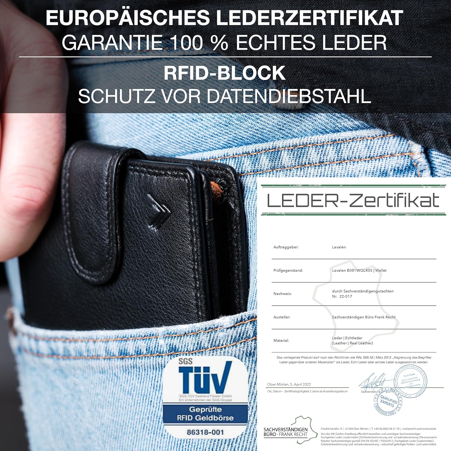 Geldbörse Herren Echtes Leder Münzfach Reißverschluss RFID Portmonee – Bild 7