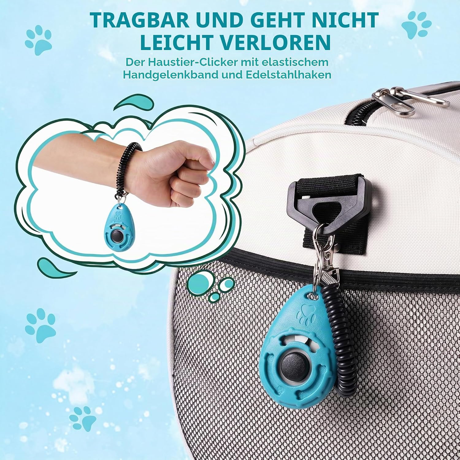 Haustier-Trainingsclicker mit Handgelenkschlaufe, Schwarz + Blau – Bild 8