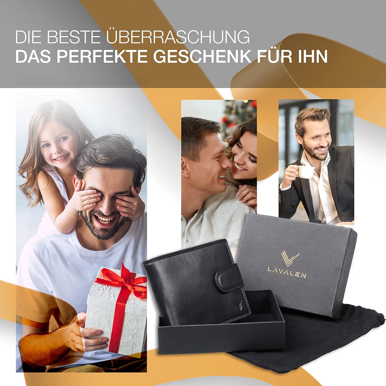 Geldbörse Herren Echtes Leder Münzfach Reißverschluss RFID Portmonee – Bild 6