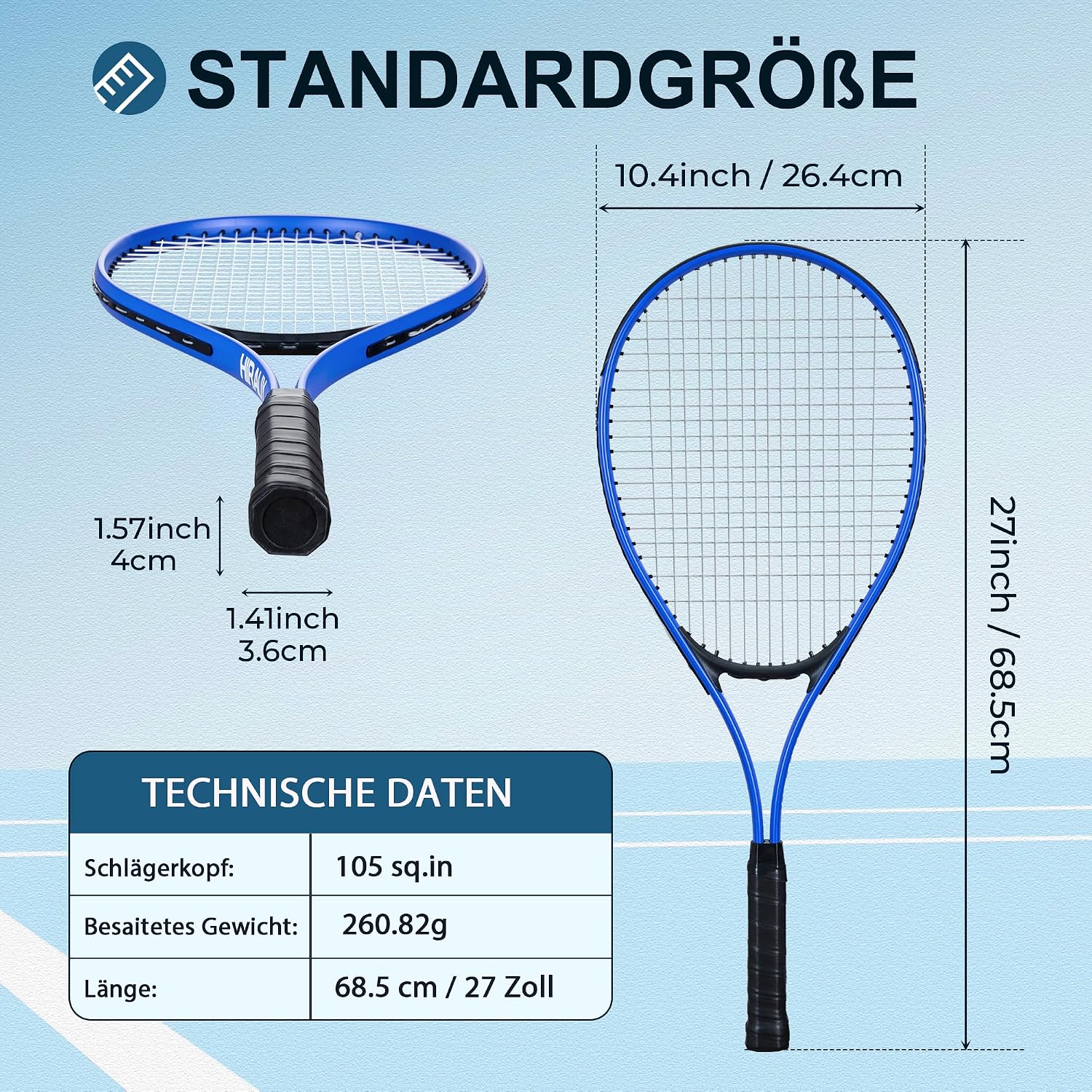HIRALIY Tennisschläger-Set für Erwachsene, 68,6 cm, vorbespannte Tennisschläger für 2 Spieler, 2 Overgrip-Bänder, 3 Bälle und 1 Tragetasche, Outdoor-Freizeitsport für Anfänger – Bild 5