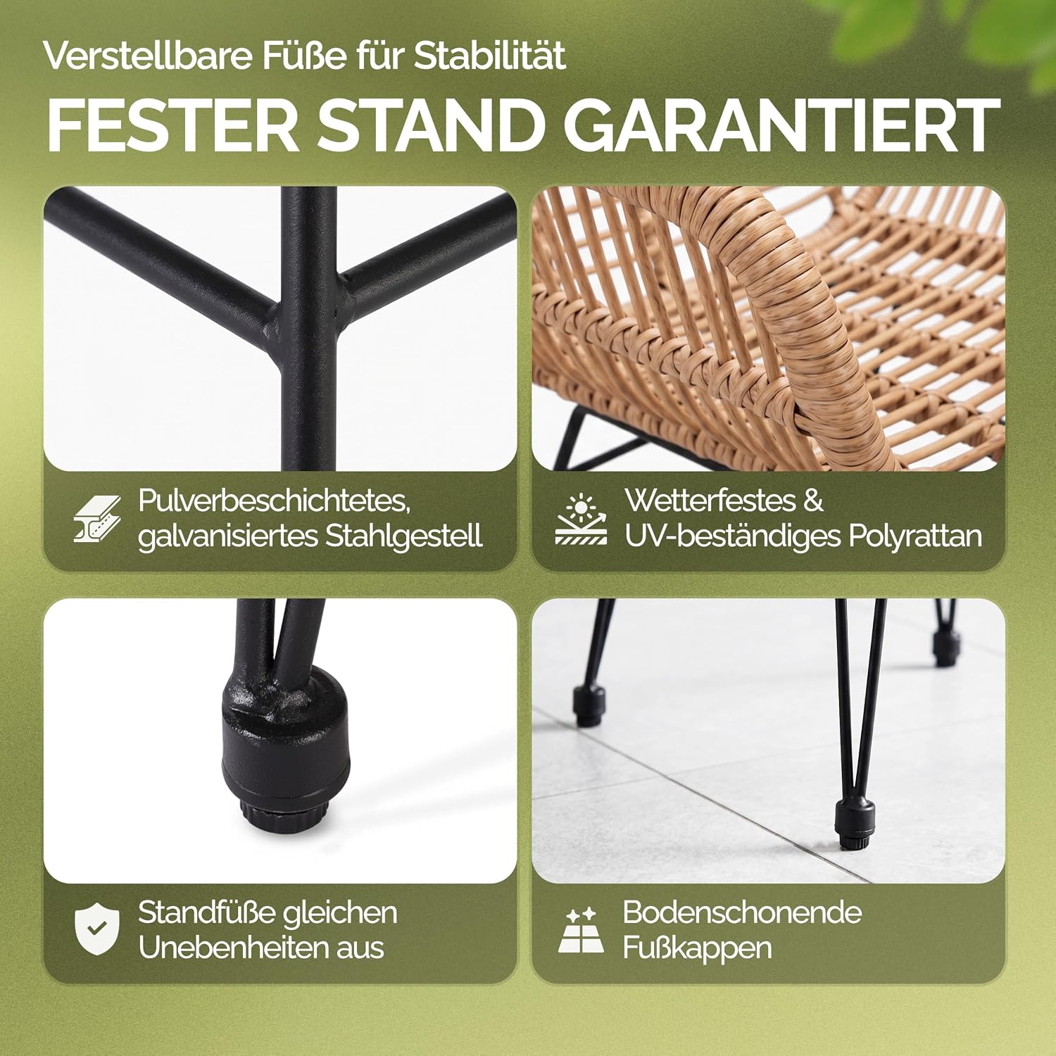 CASARIA® Gartenstühle 4er Set Polyrattan inkl. 5cm Auflagen Boho-Stil Gartensessel Wetterfest mit Armlehne Garten Terrasse Balkon Stuhl Sessel Outdoor – Bild 6