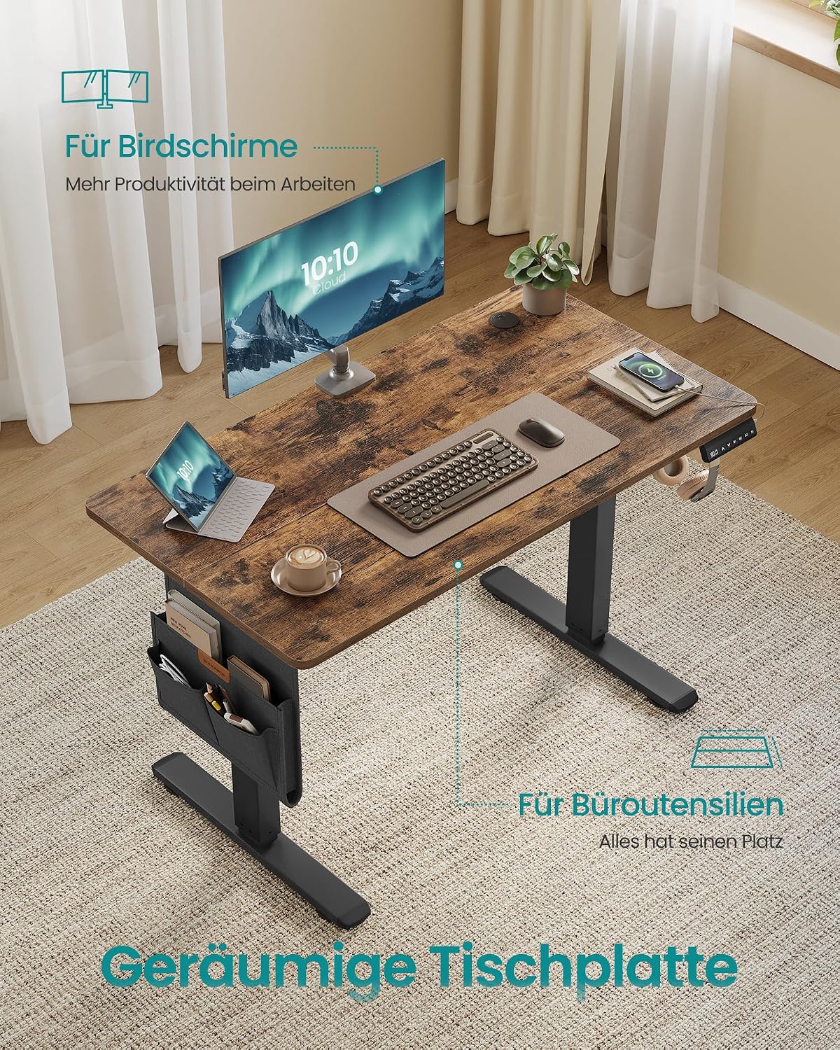 SONGMICS Höhenverstellbarer Schreibtisch 100 x 60 cm – Bild 5