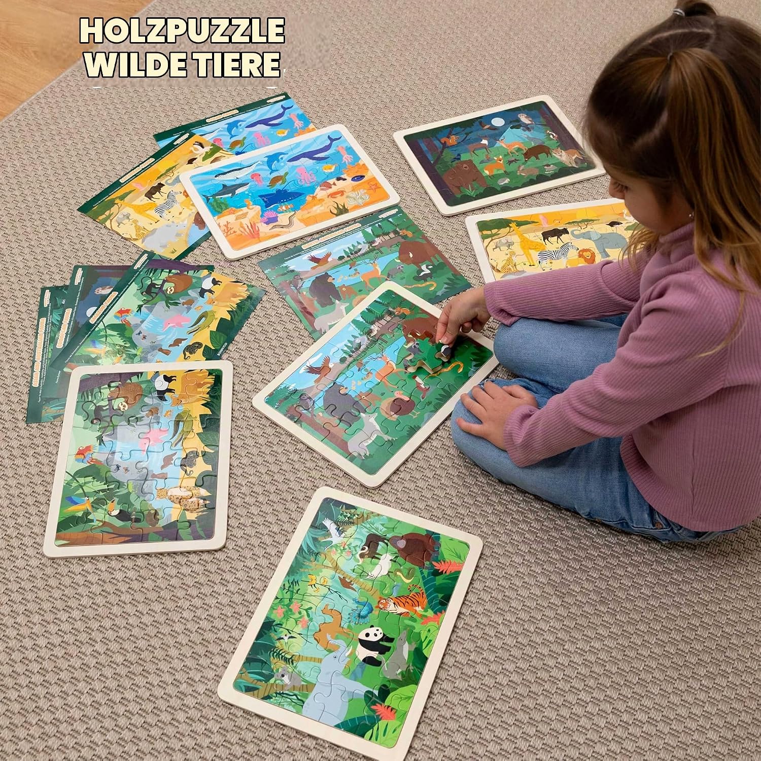 BONNYCO Holzpuzzle Kinder, 6 Sets mit je 24 Teilen, Tieren aus Aller Welt – Bild 9
