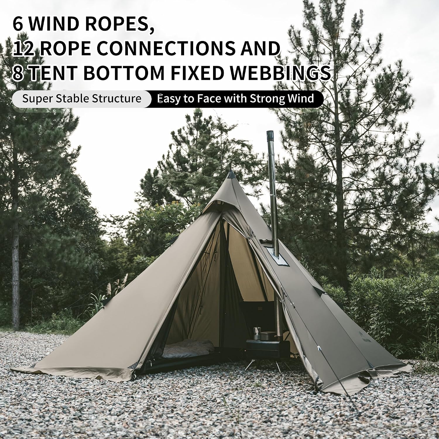 Naturehike Tipi Zelt Firstzelte 3-4 Personen Indianerzelt Wasserdicht Winddicht Einfacher Aufbau Pyramidenzelt für Outdoor Camping Familien – Bild 2